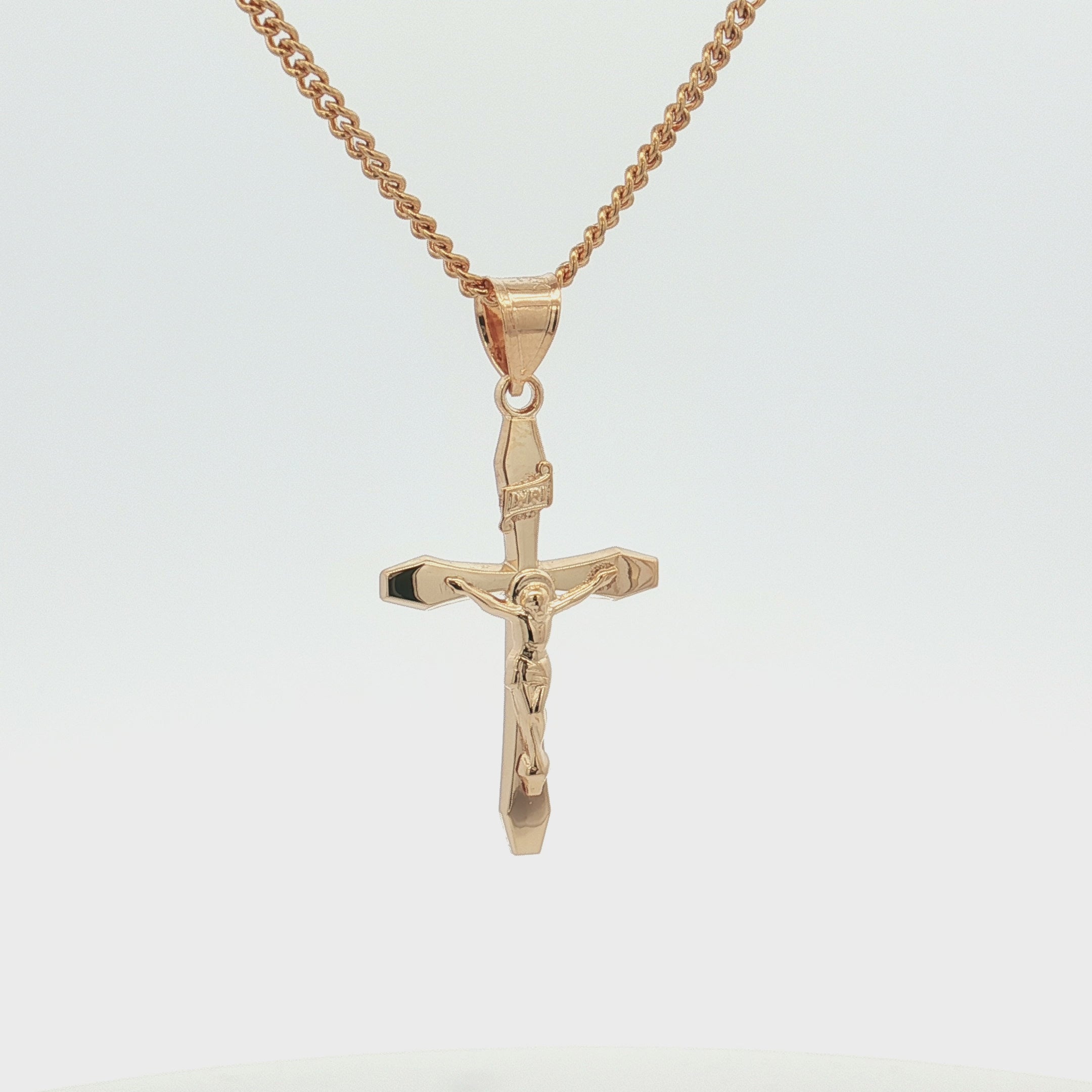 14K Double Bonded Gold INRI Crucifix Cross M size pendant only video