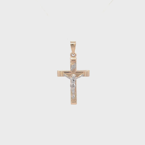 14K Two Tone Gold INRI Crucifix S XS