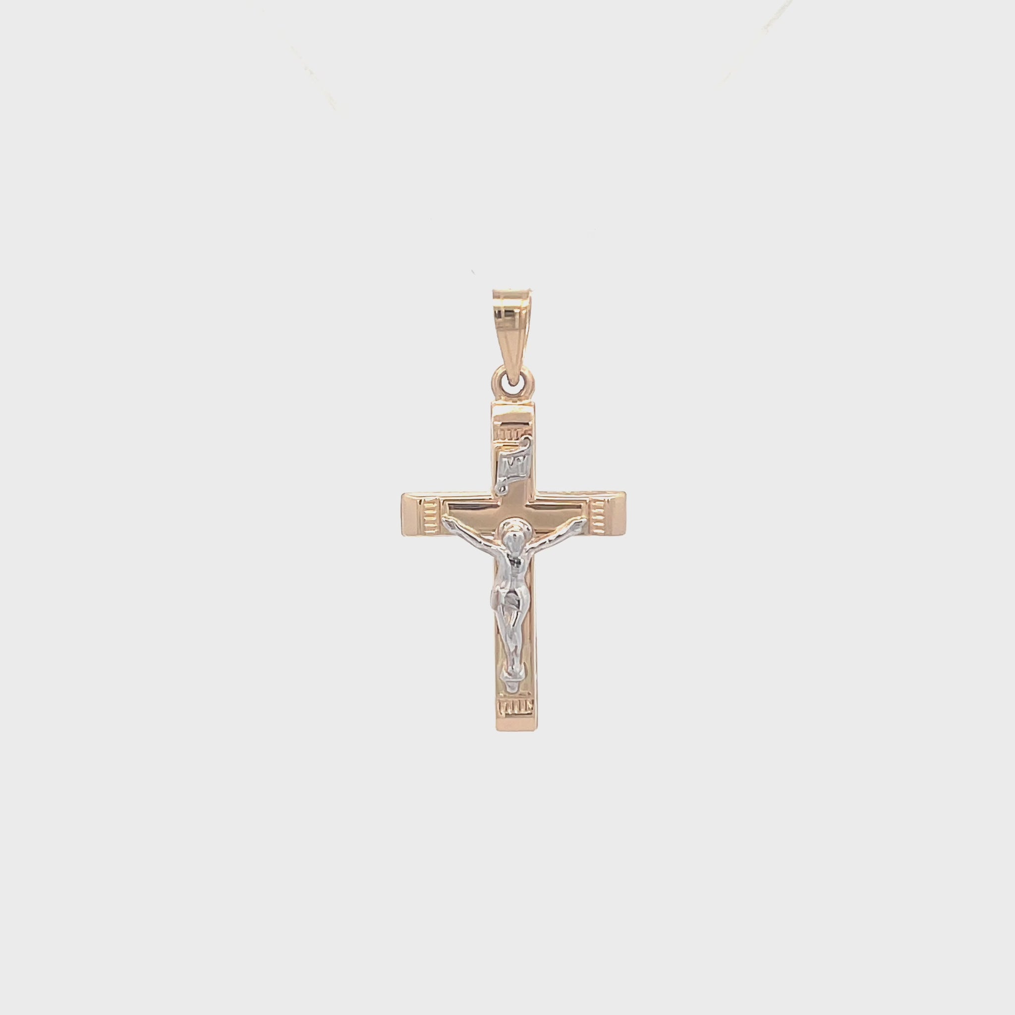 14K Two Tone Gold INRI Crucifix S XS