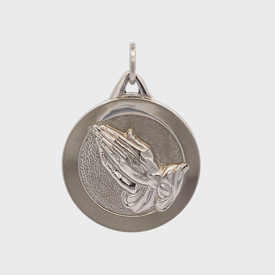 925 Bright Silver Praying Hands Medal XXL XL