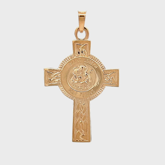 14K Yellow Gold L Solid Saint Joseph Cross Pendant video