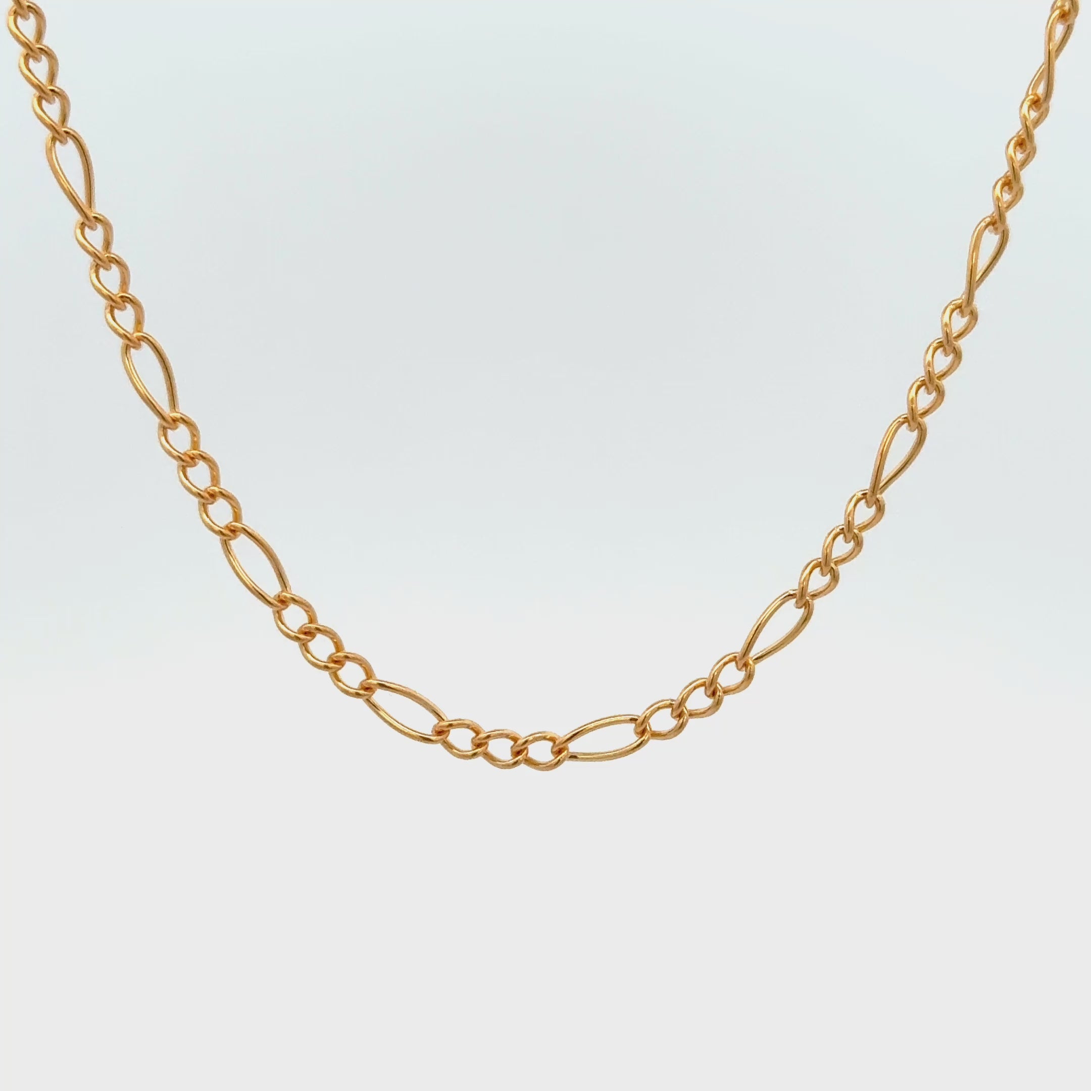 Solid 14K Double Bonded Gold 16-18" adjustable Figaro chain video