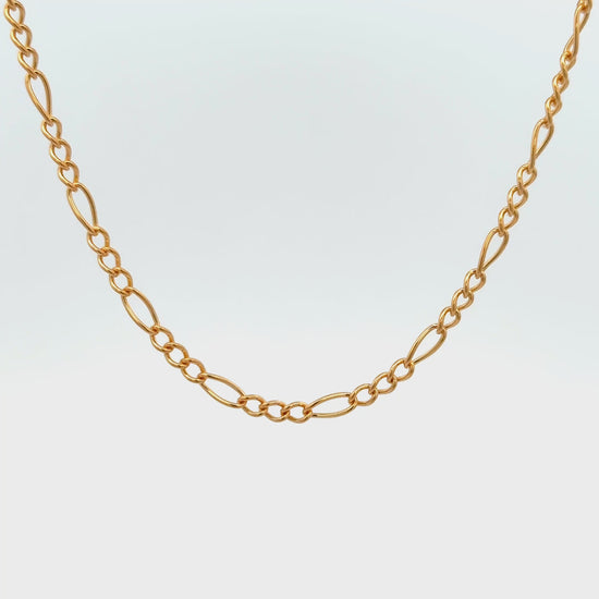 Solid 14K Double Bonded Gold 16-18" adjustable Figaro chain video