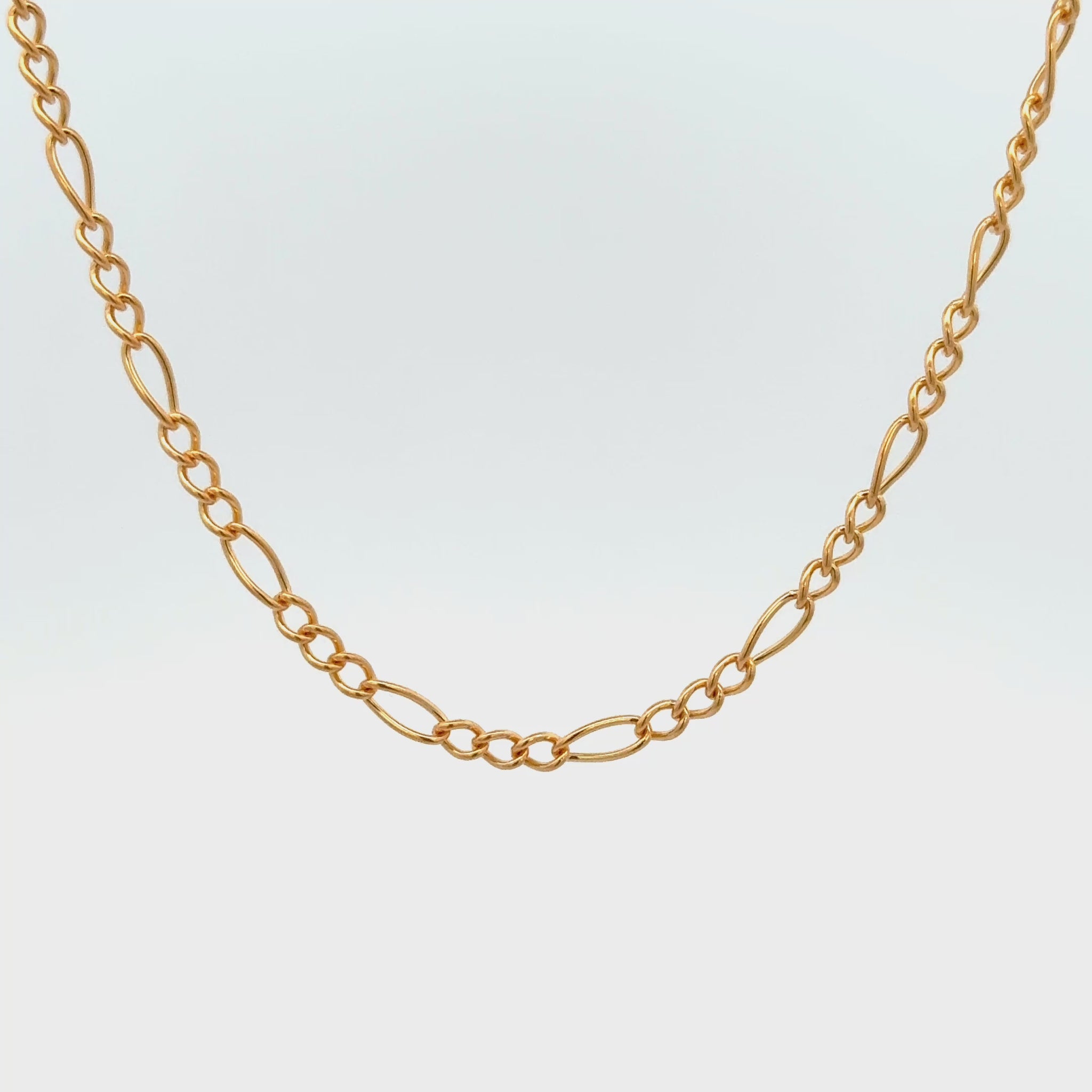 Solid 14K Double Bonded Gold 16-18" adjustable Figaro chain video