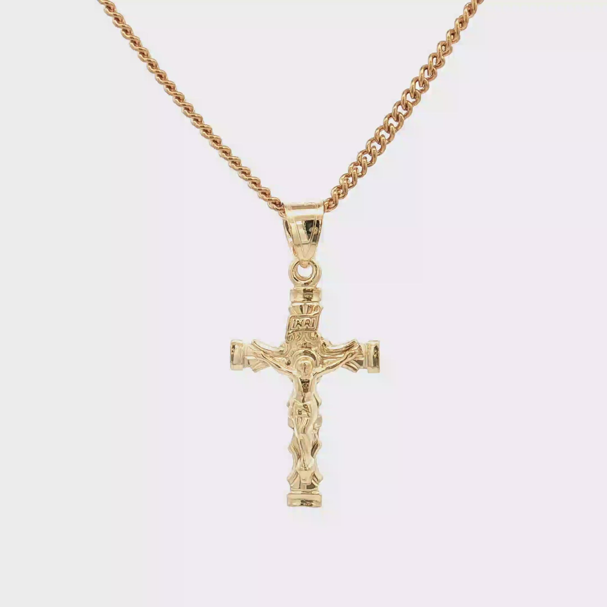 Solid 14K Double Bonded Gold Regal Scroll INRI Crucifix pendant only S size video