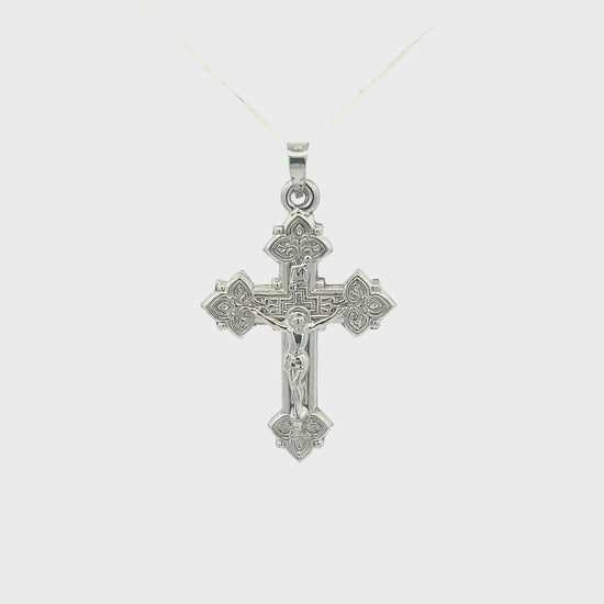 14K White Gold Design INRI Crucifix M