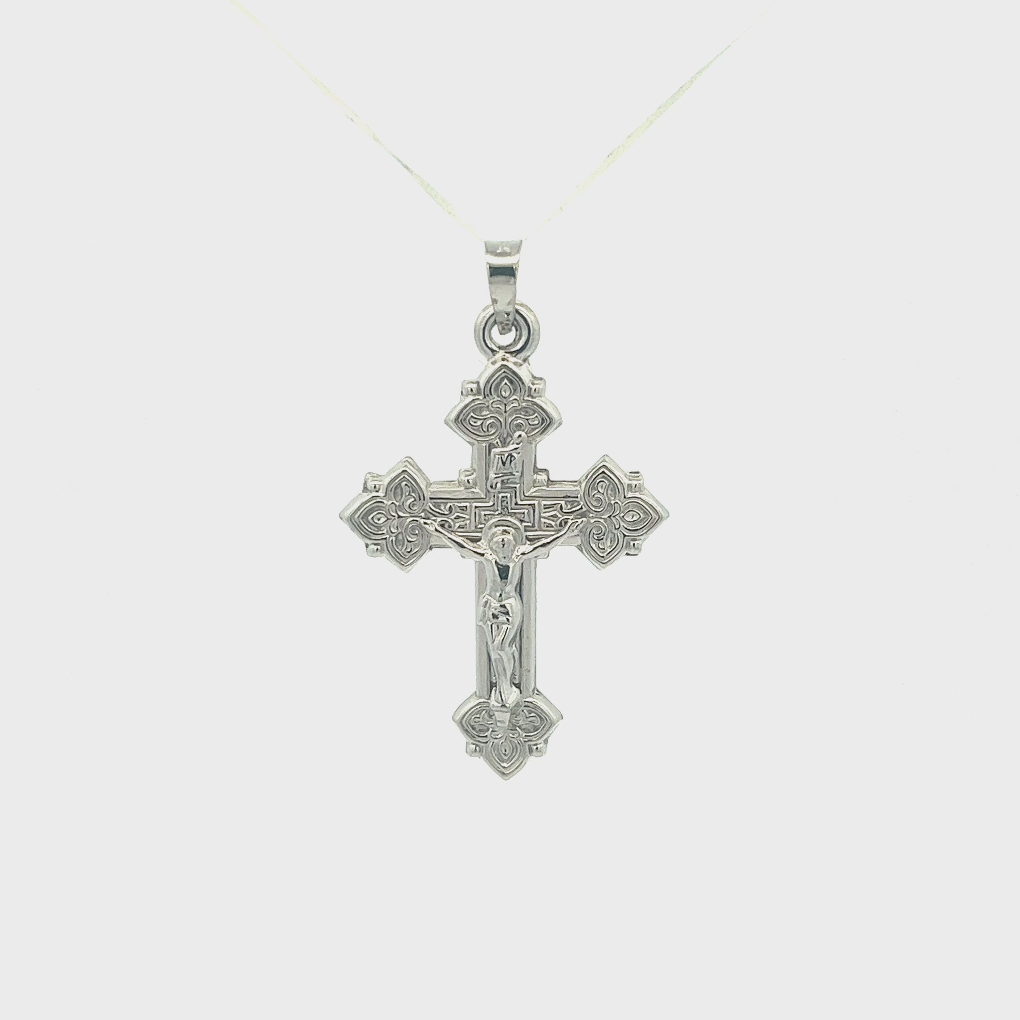 14K White Gold Design INRI Crucifix M