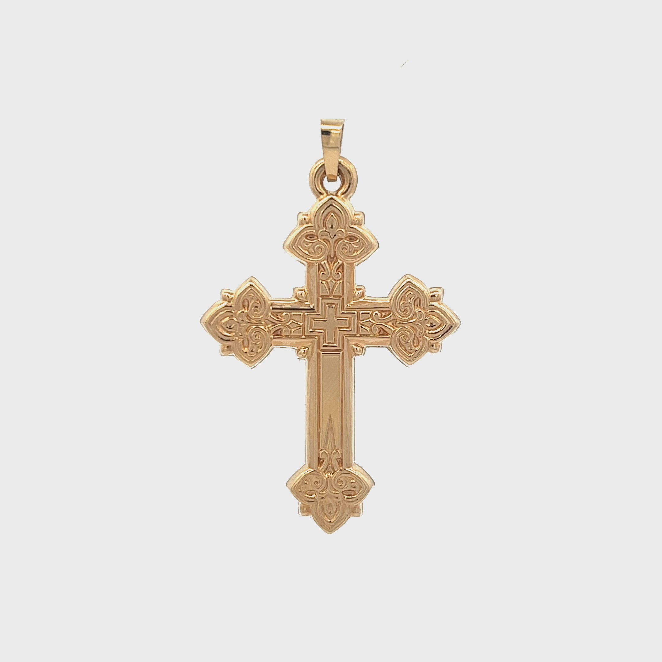 Solid 14K Double Bonded Gold Intricate Design Cross Pendant Only M size video