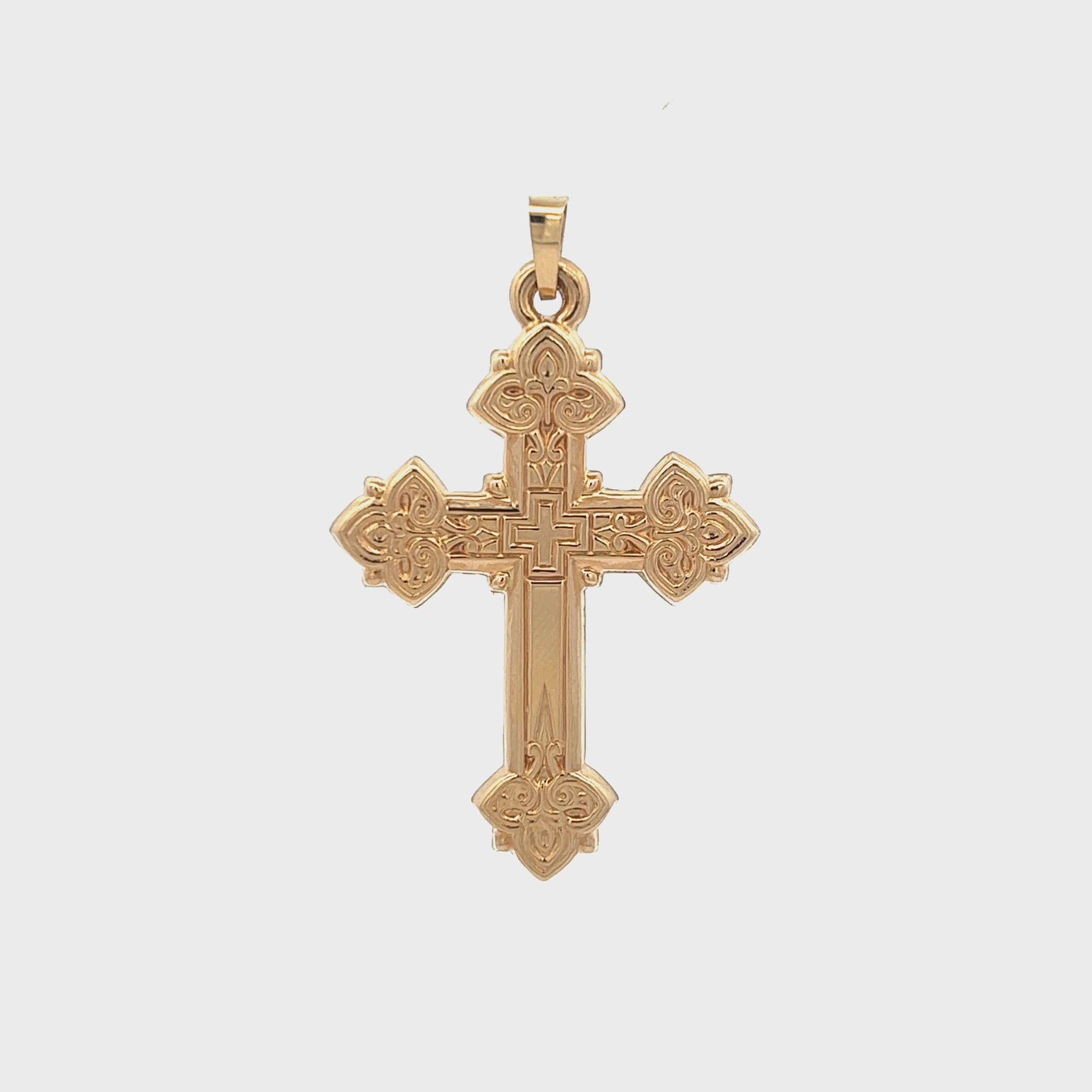 Solid 14K Double Bonded Gold Intricate Design Cross Pendant Only M size video