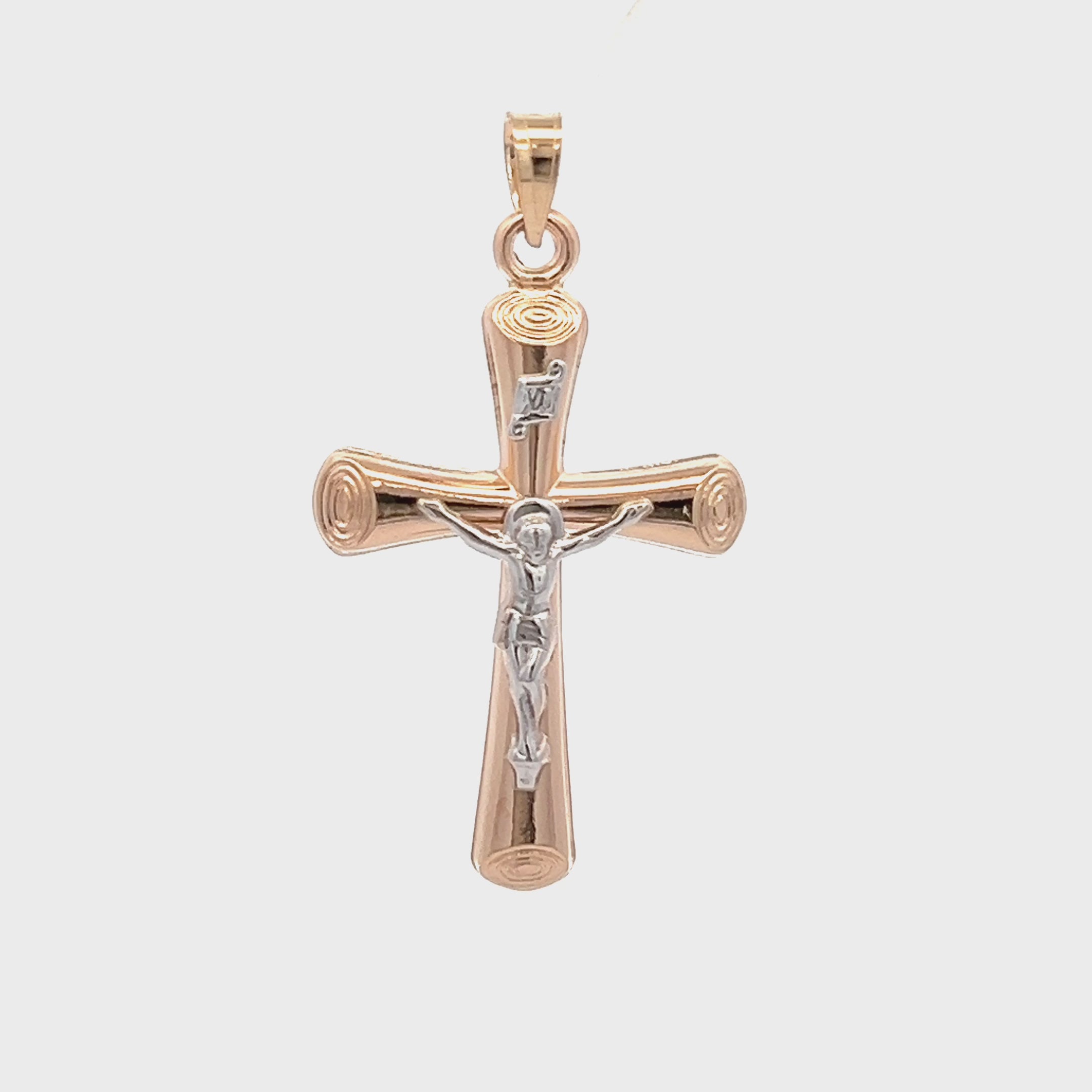 14K Two Tone Gold Circle Edge Crucifix L M S