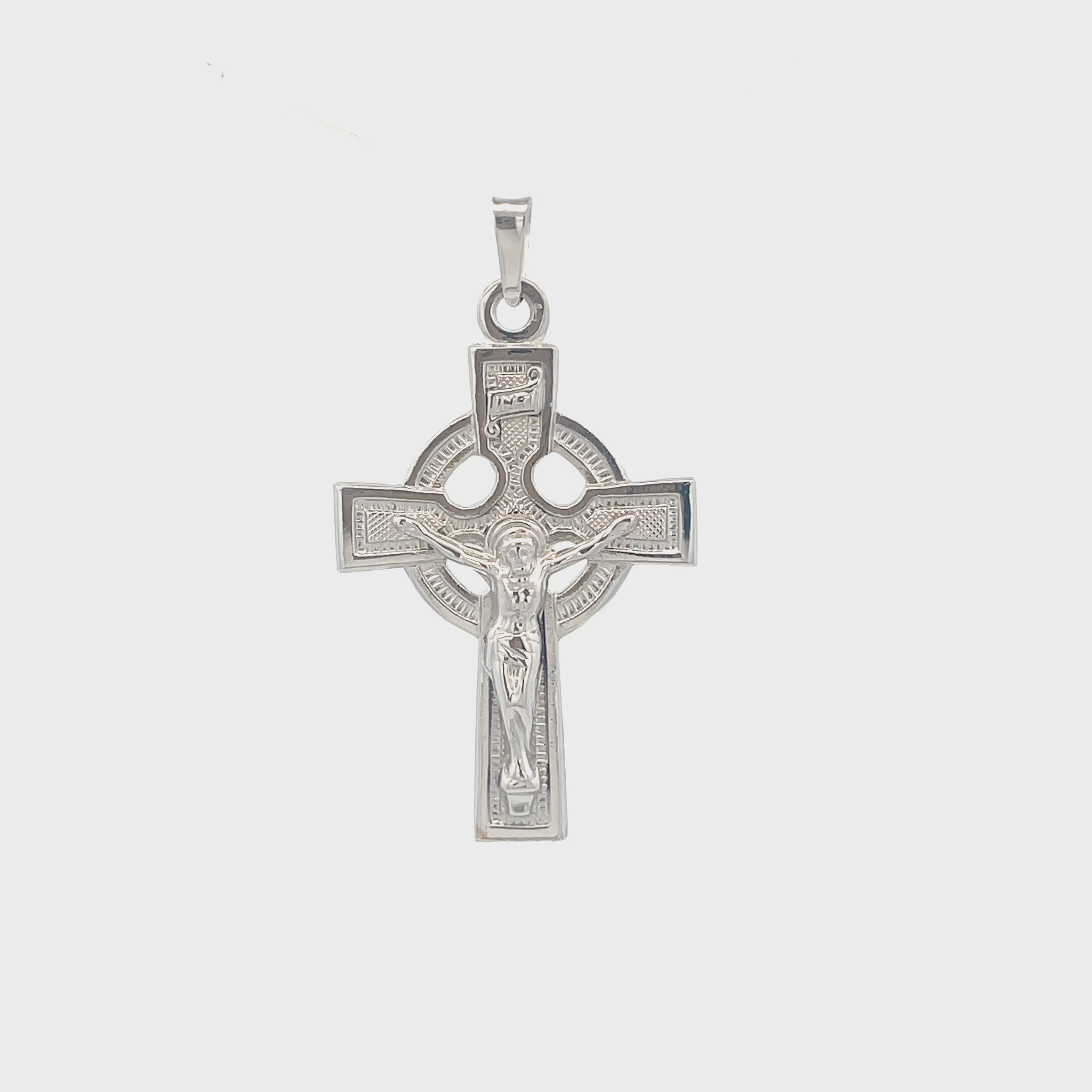 14K White Gold Celtic Crucifix L