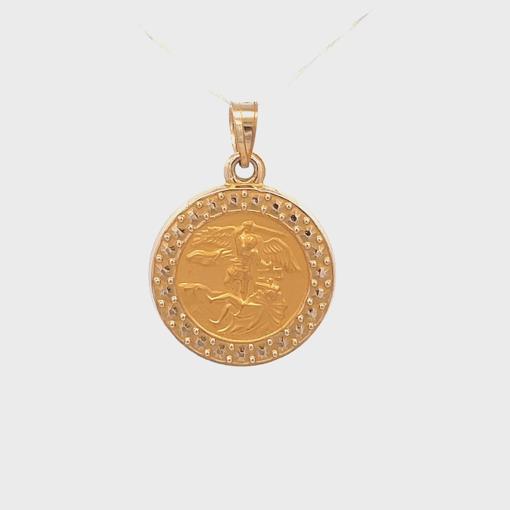 14K Yellow Gold Saint Michael Halo Medal S