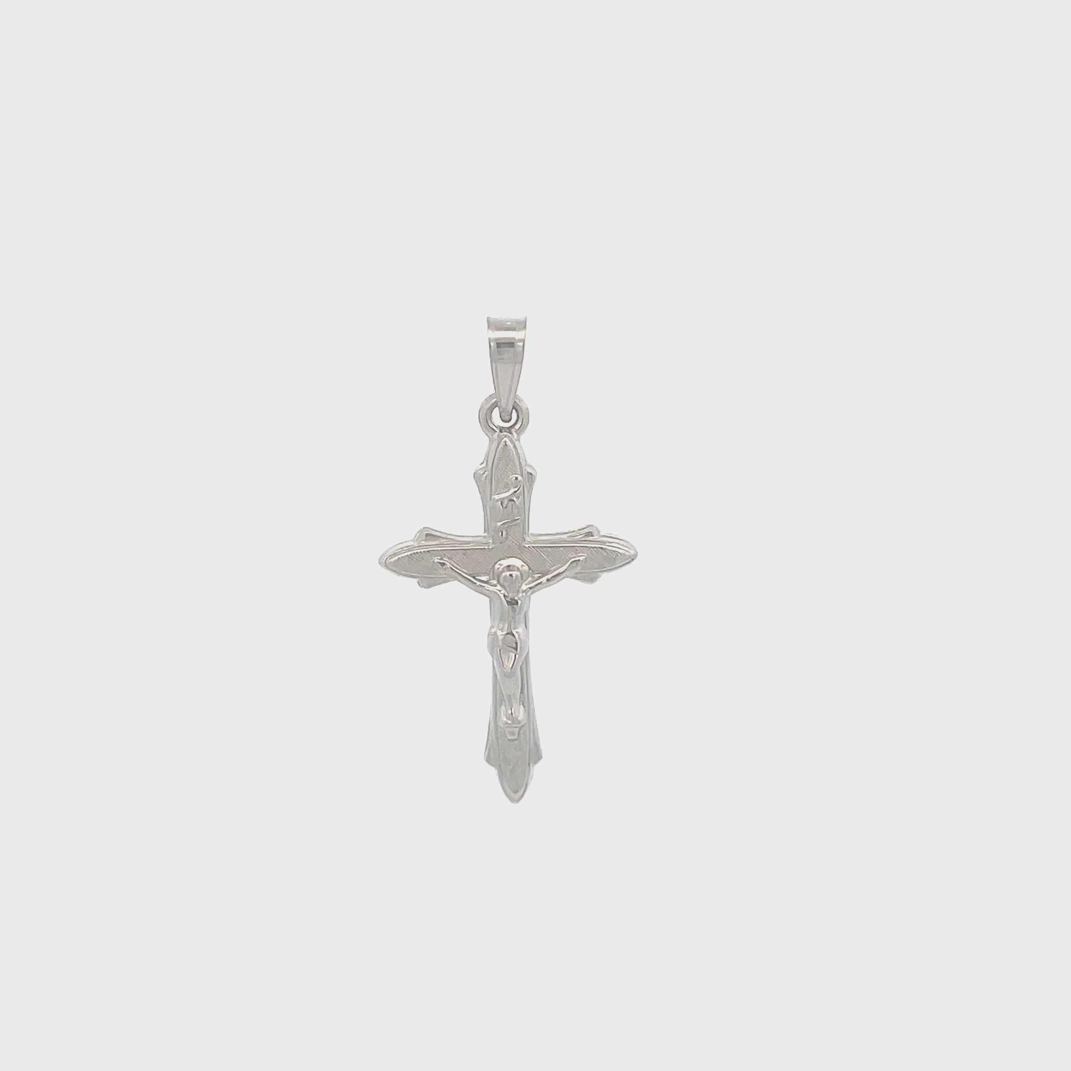 14K White Gold Textured Crucifix S