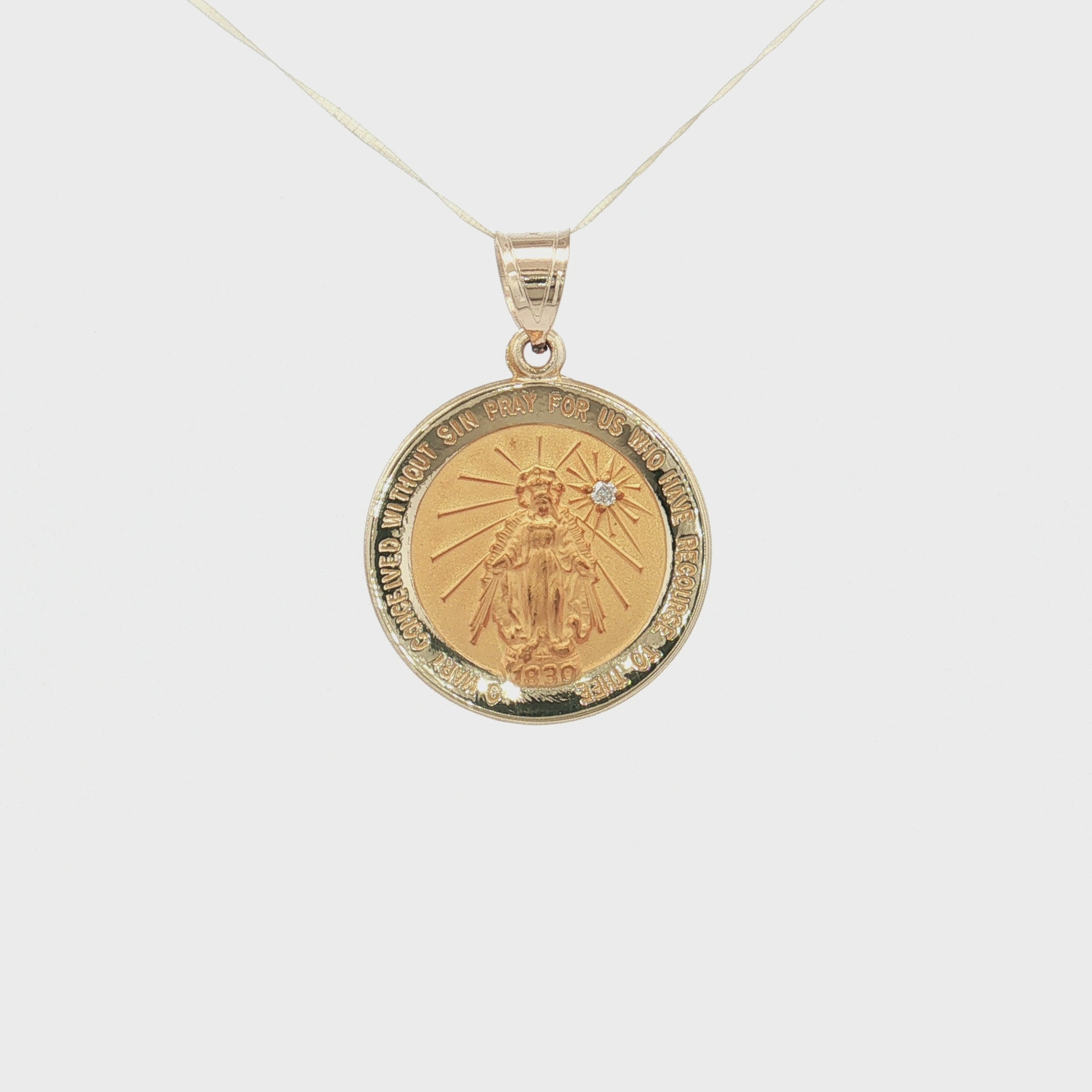 SOLID 14K GOLD DIAMOND MIRACULOUS MEDAL | ROUND