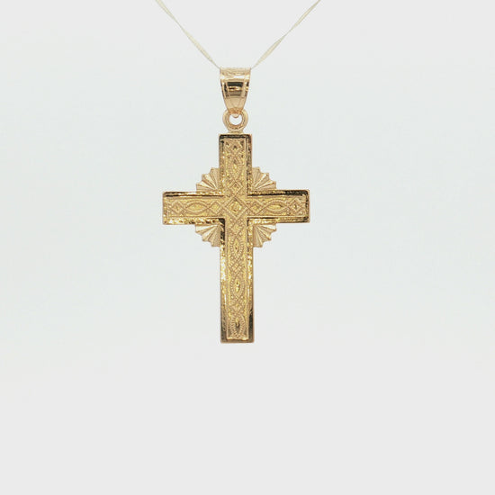 Solid 14K Double Bonded Gold Sunburst Cross M pendant only video