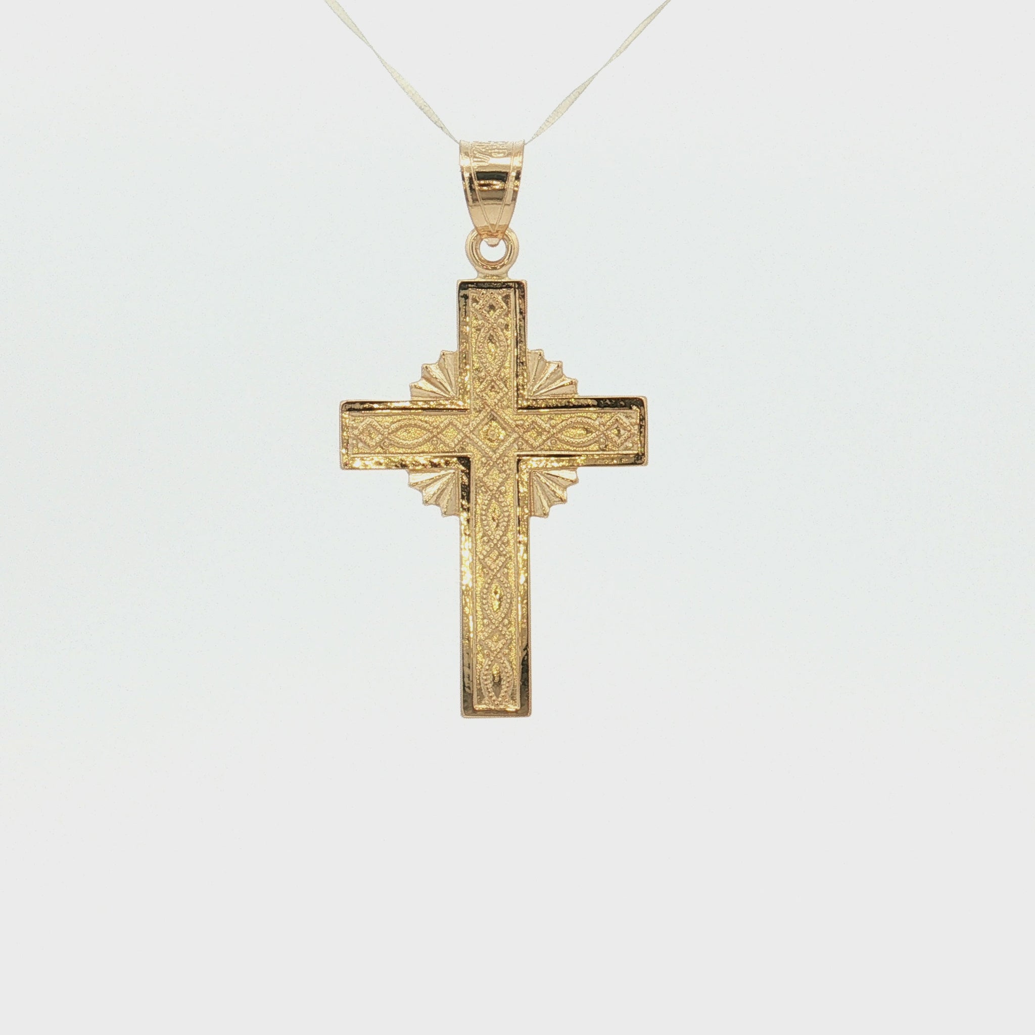 Solid 14K Double Bonded Gold Sunburst Cross M pendant only video
