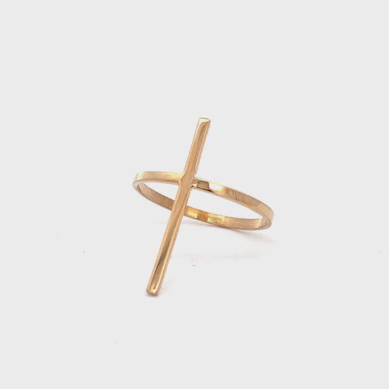 14K Yellow Gold Thin Cross Ring 4 5 6 7 8