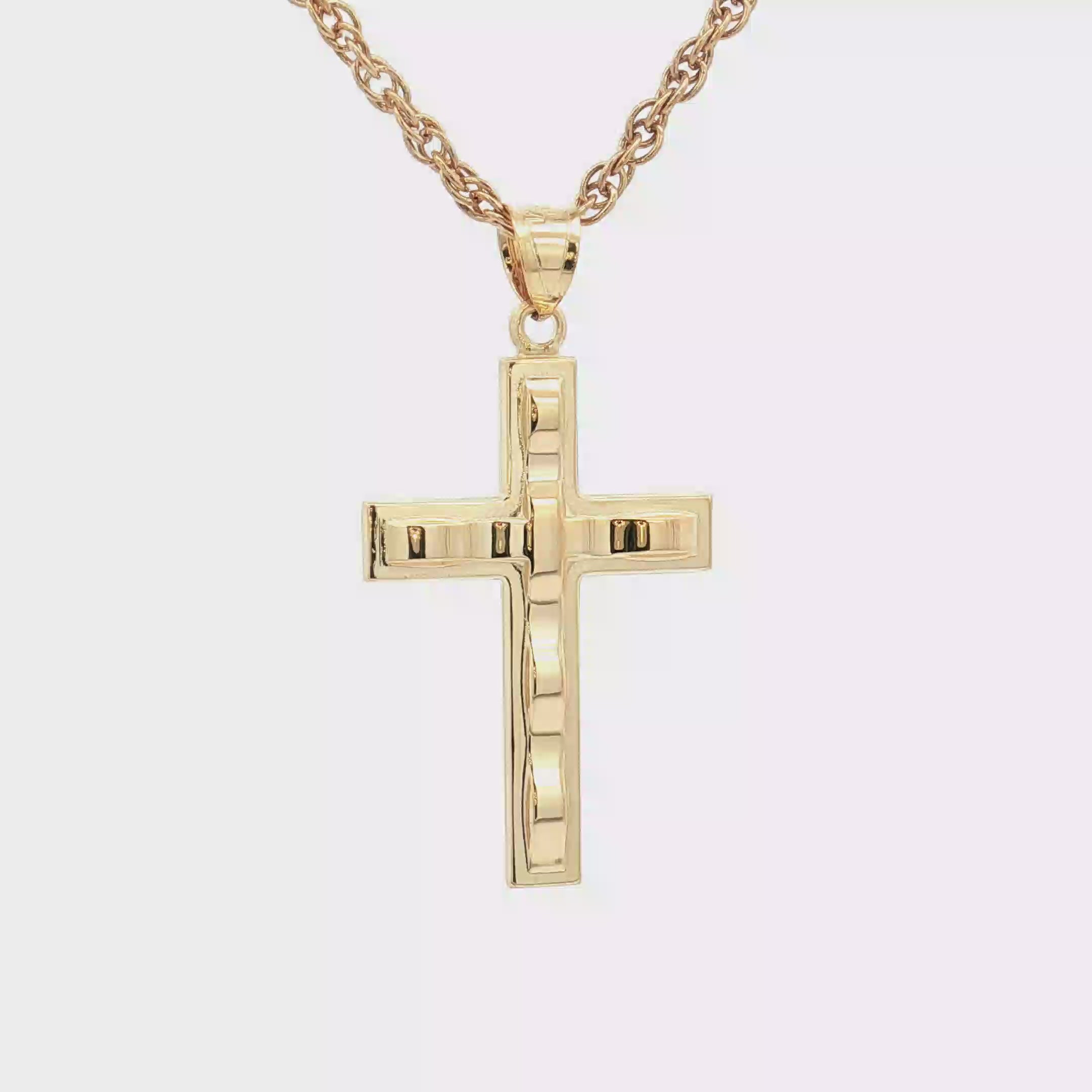 Solid 14K Double Bonded Gold Wavey Cross Pendant only video