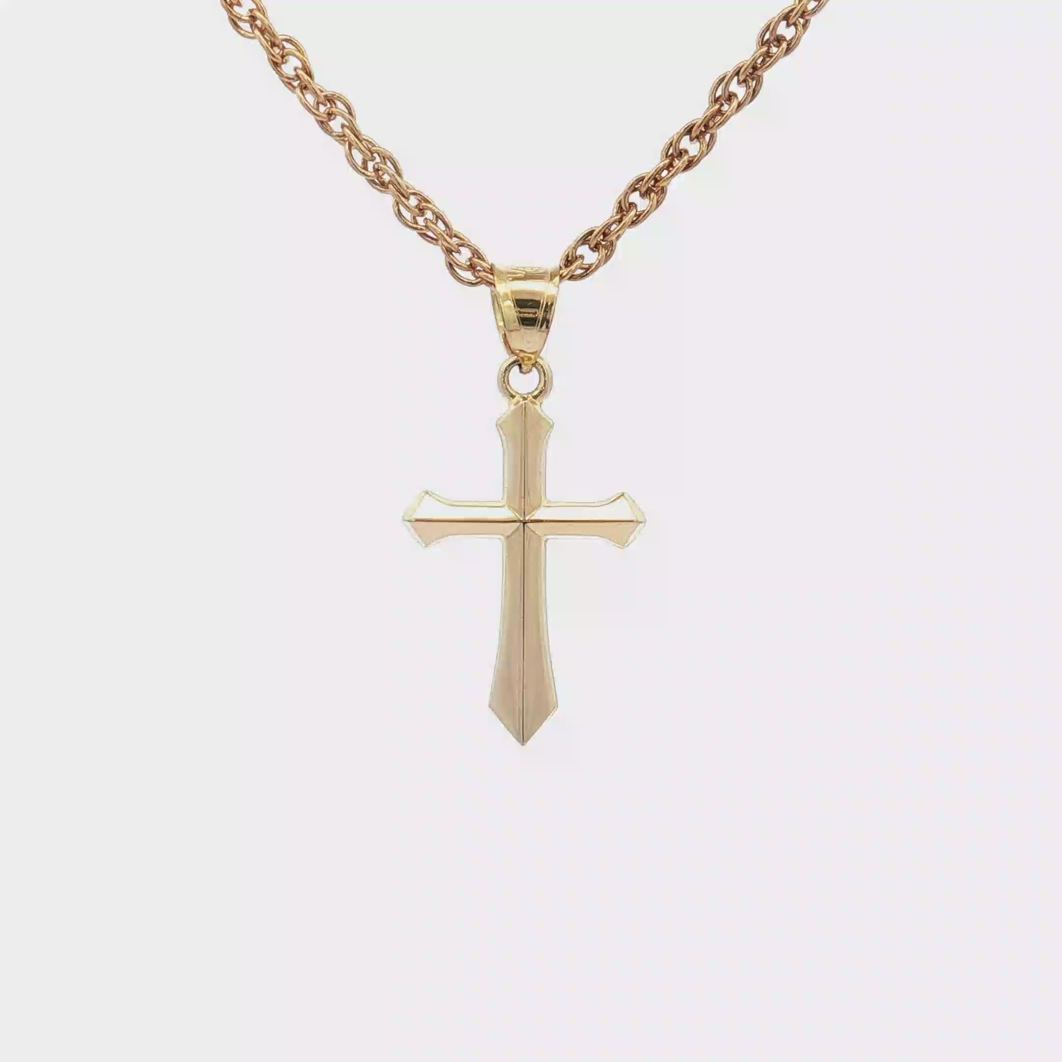 Solid 14K Double Bonded Gold Angled Cross pendant only S size video