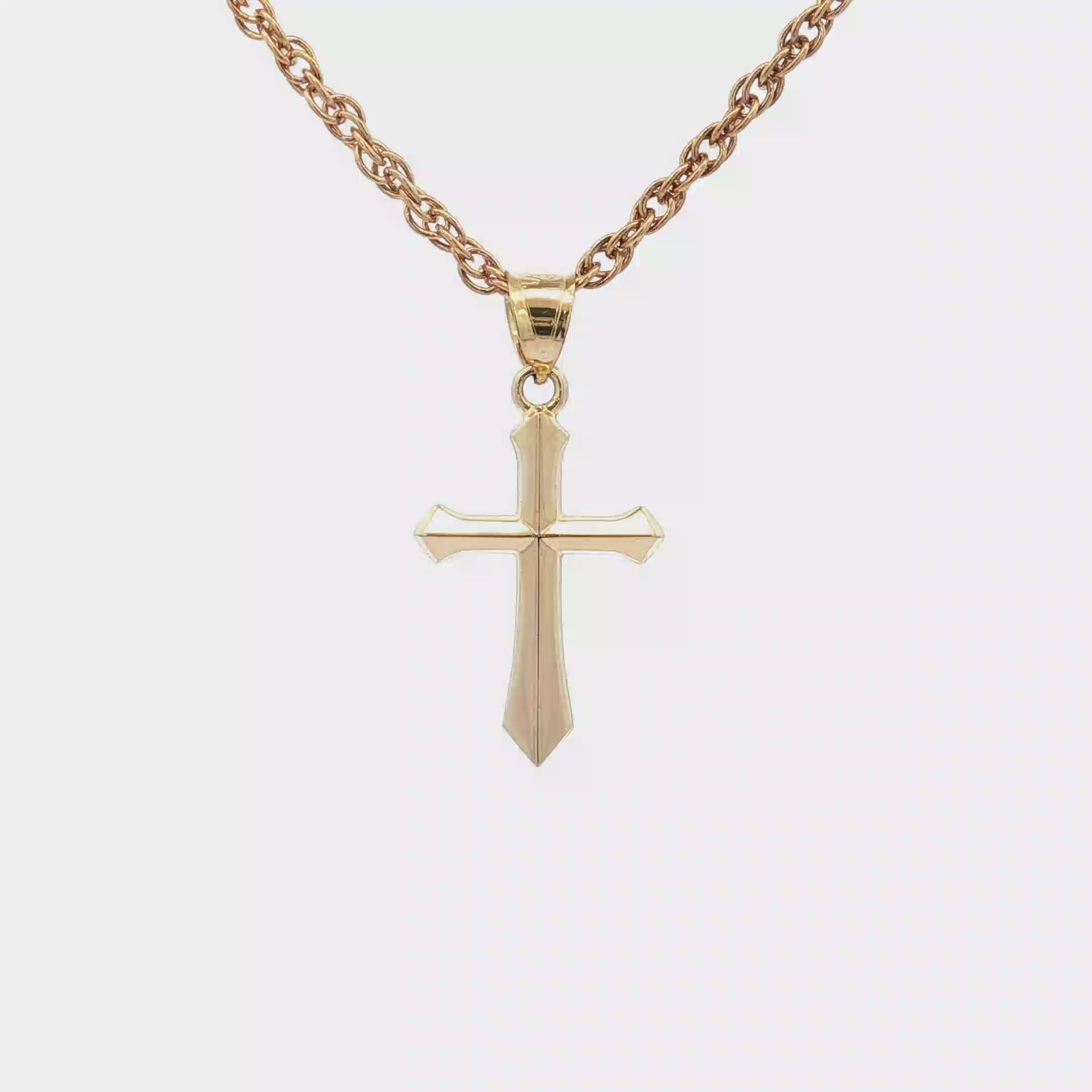Solid 14K Double Bonded Gold Angled Cross pendant only S size video