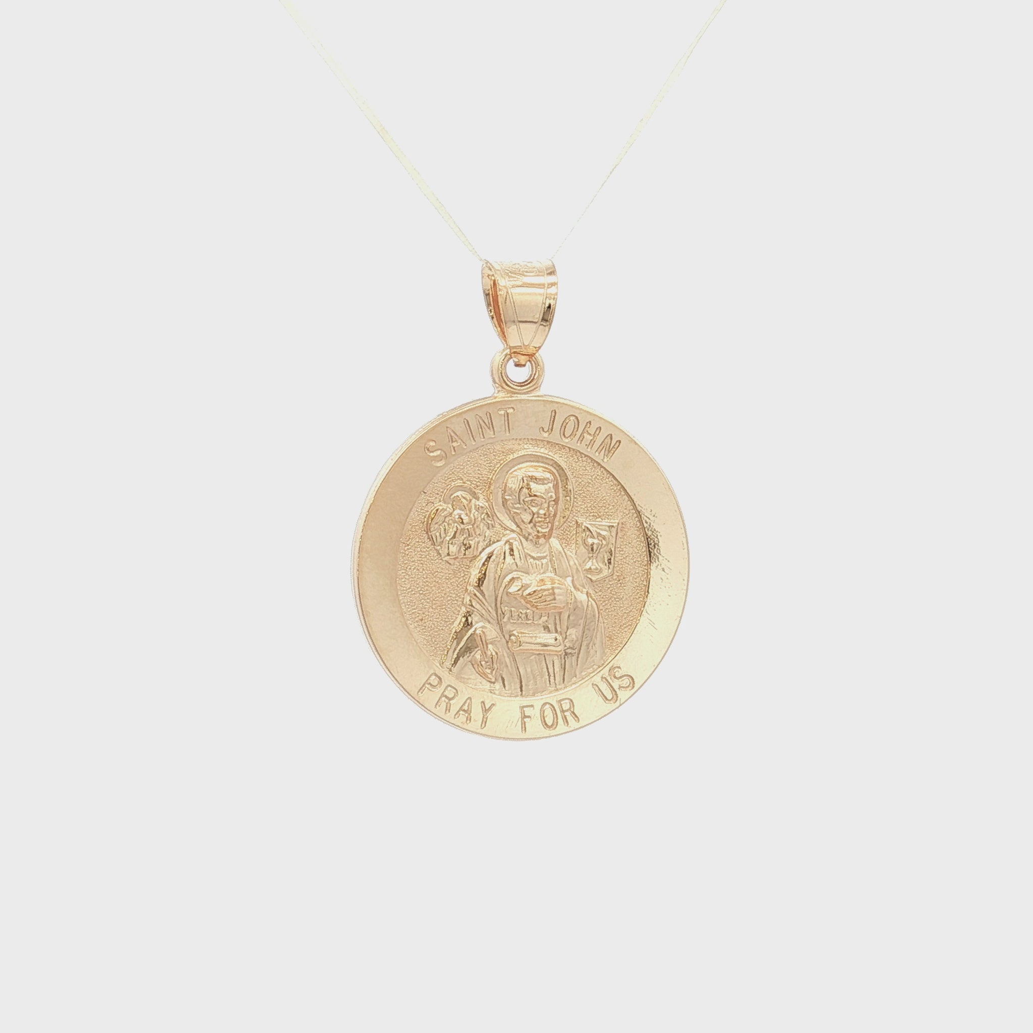 Solid 14K Double Bonded Gold Saint John pendant medal pendant only image size L (size of Nickel) M (size of Dime) video