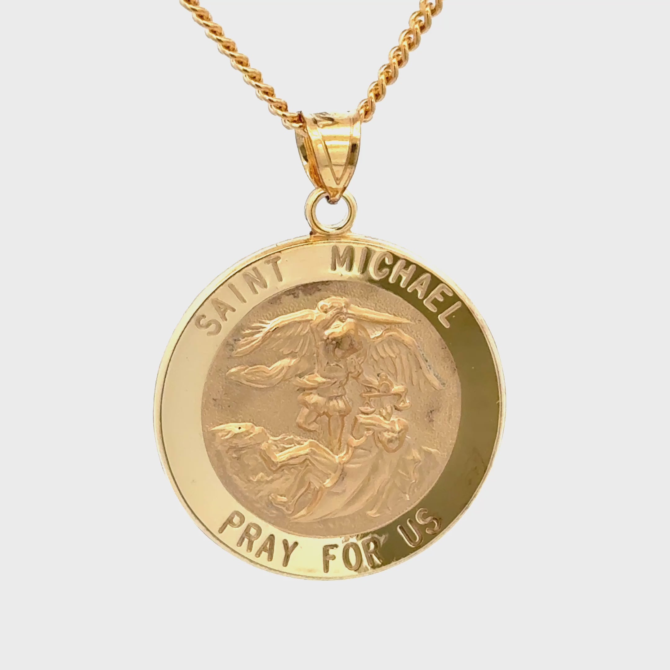 Solid 14K Double Bonded Gold Saint Michael pendant medal XL (size off Quarter) M (size of Dime) on cable chain video