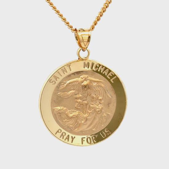 Solid 14K Double Bonded Gold Saint Michael pendant medal XL (size off Quarter) M (size of Dime) on cable chain video