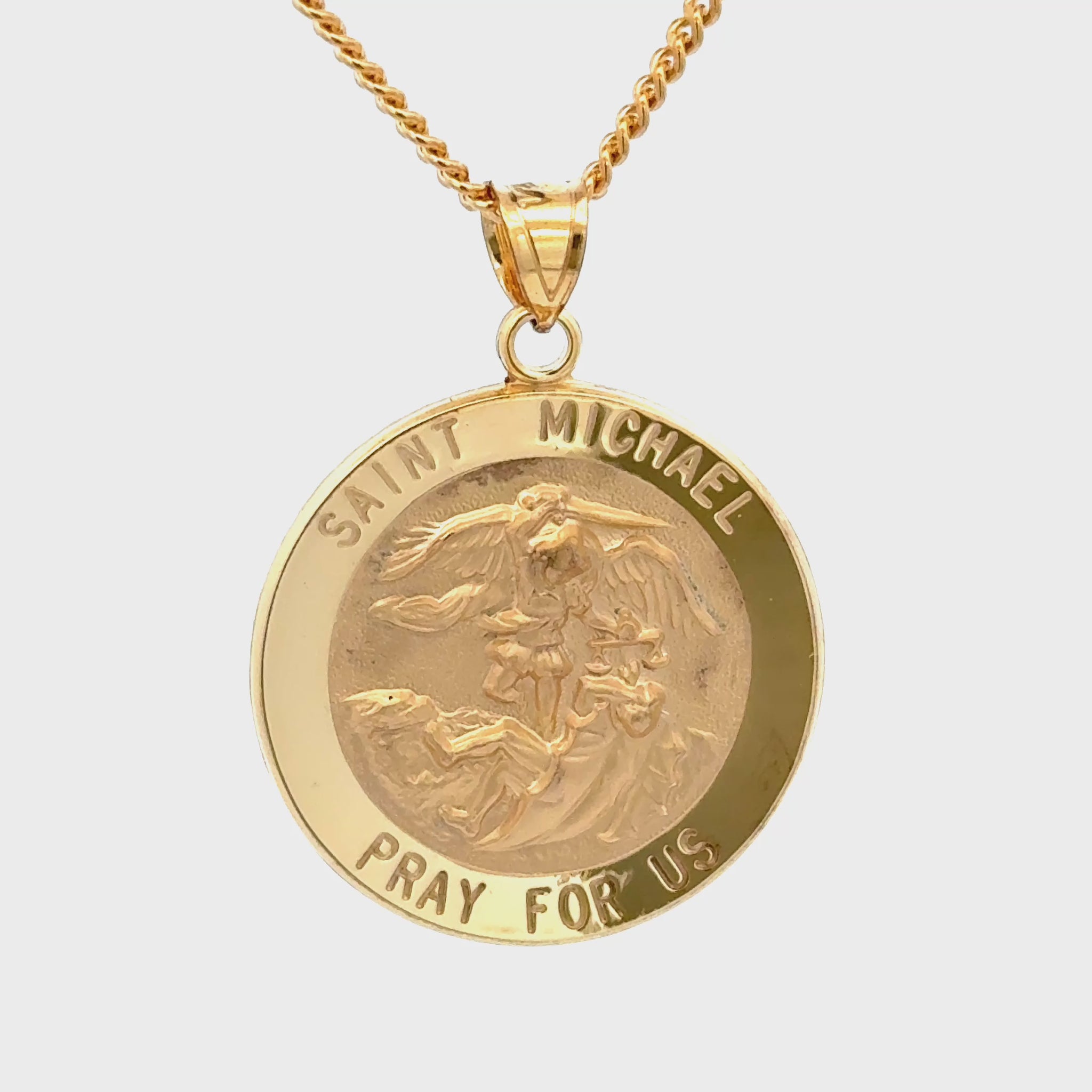 Solid 14K Double Bonded Gold Saint Michael pendant medal XL (size off Quarter) M (size of Dime) on cable chain video
