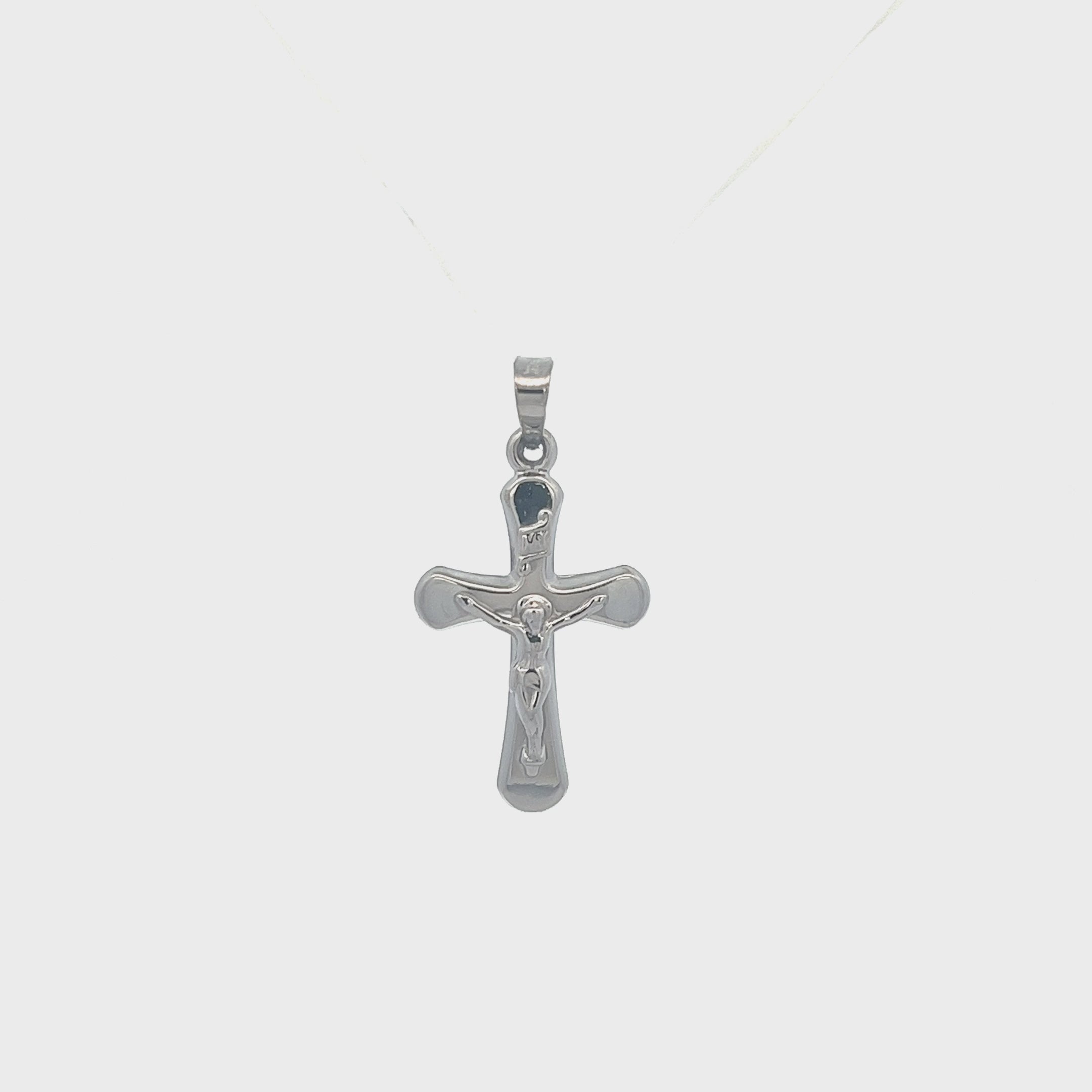 14K White Gold Rounded Crucifix M S XS