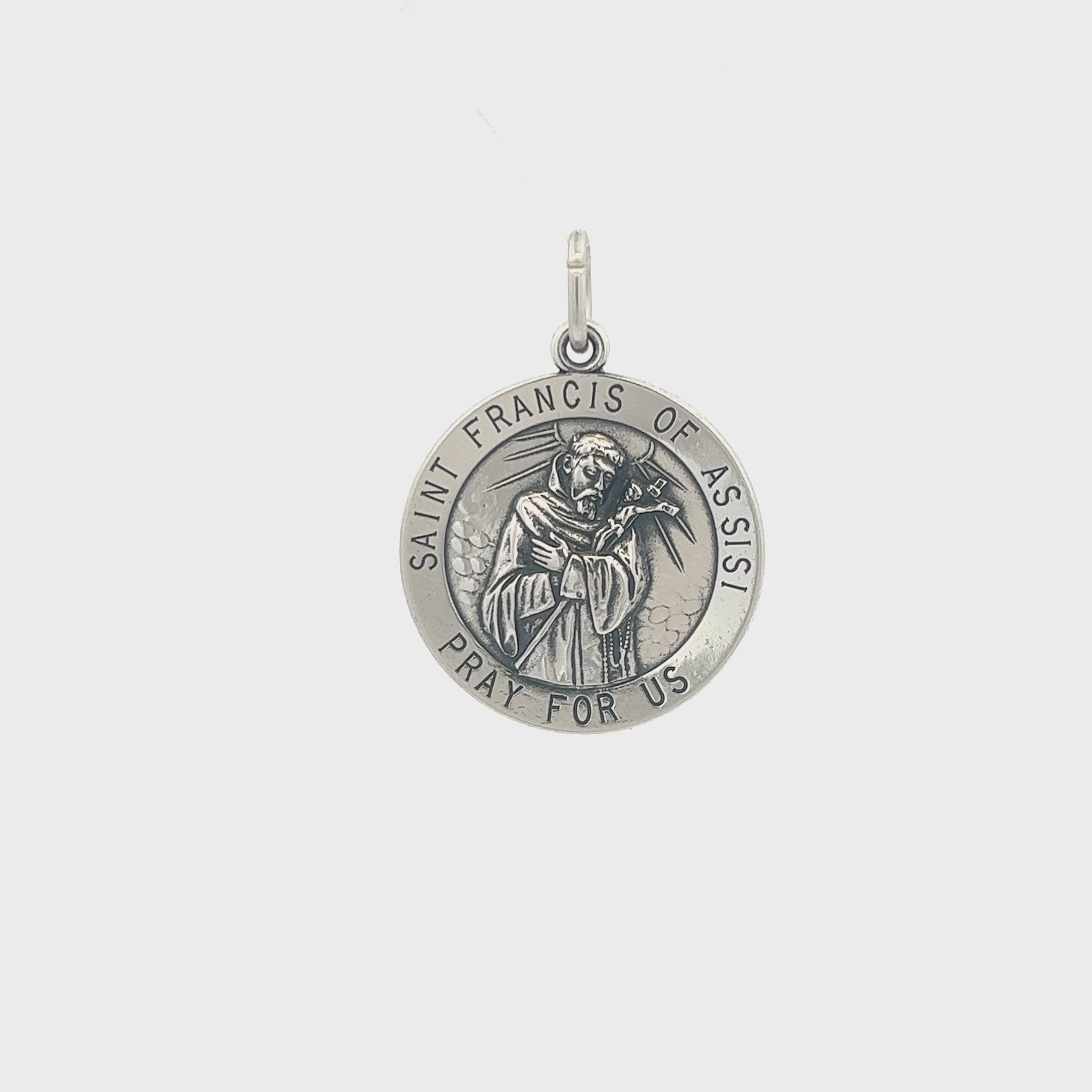 925 Antiqued Silver Saint Francis of Assisi Medal L M S