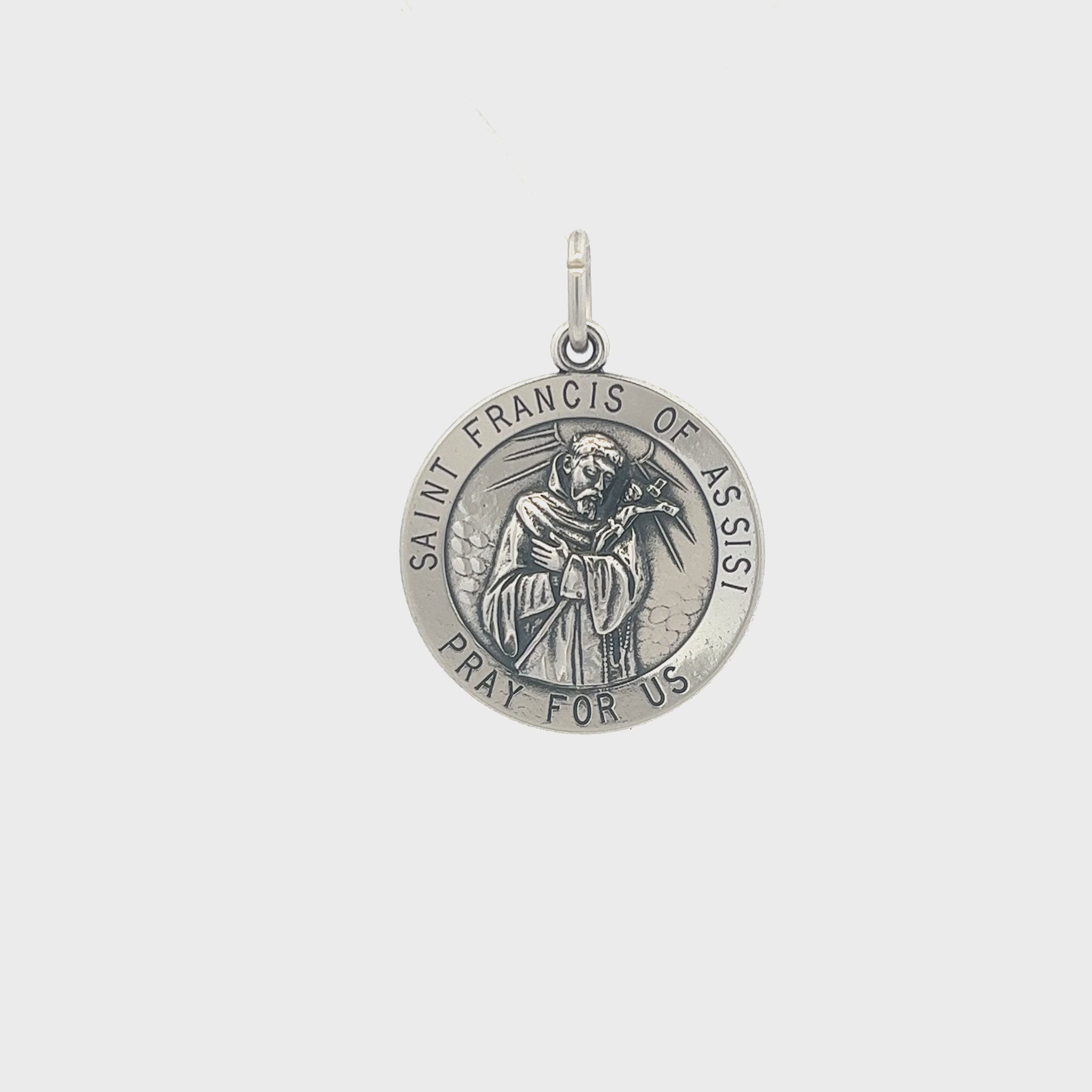 925 Antiqued Silver Saint Francis of Assisi Medal L M S