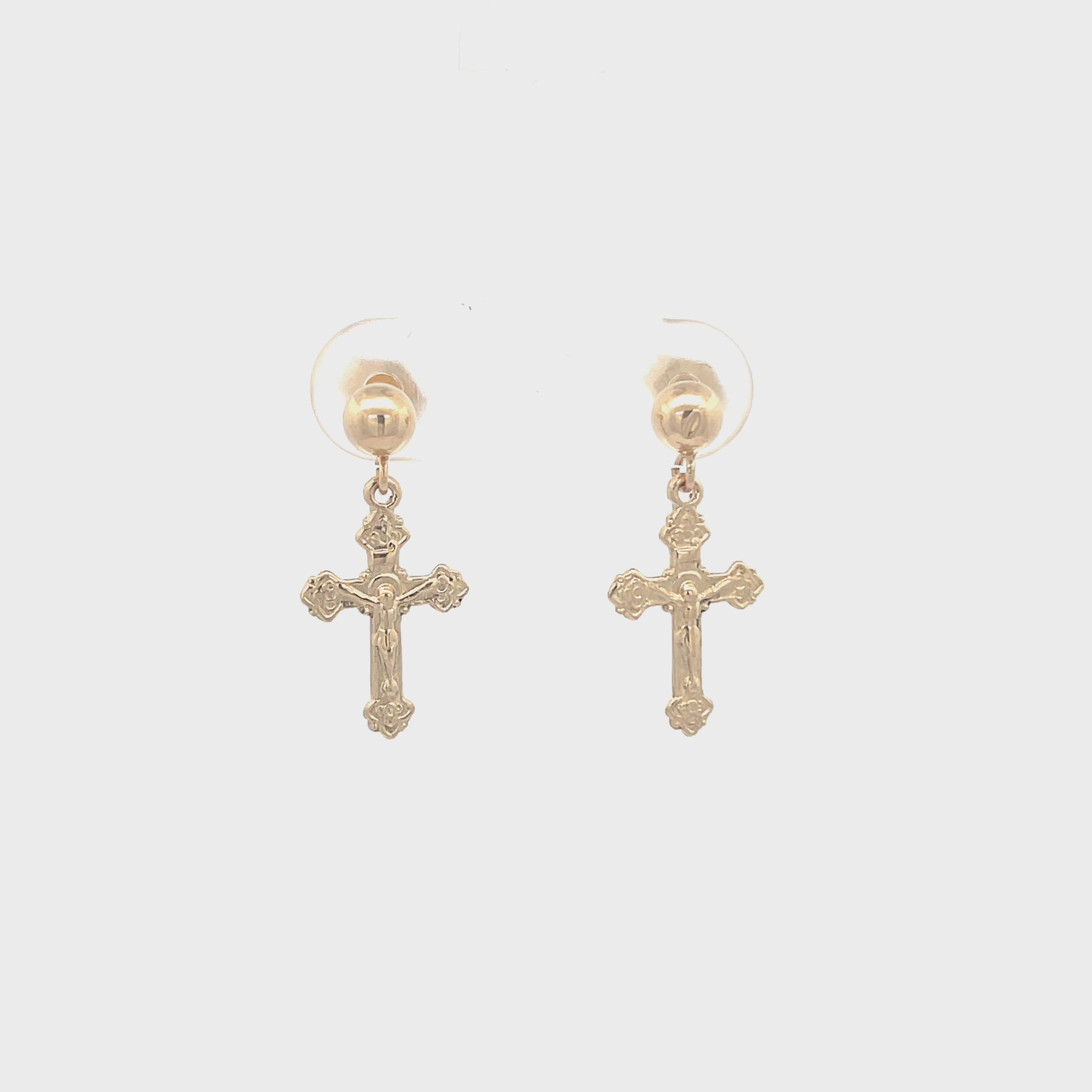 14K Yellow Gold Crucifix Earrings