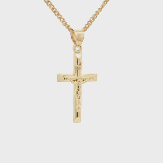 Solid 14K Double Bonded Gold INRI Crucifix M Pendant Only video