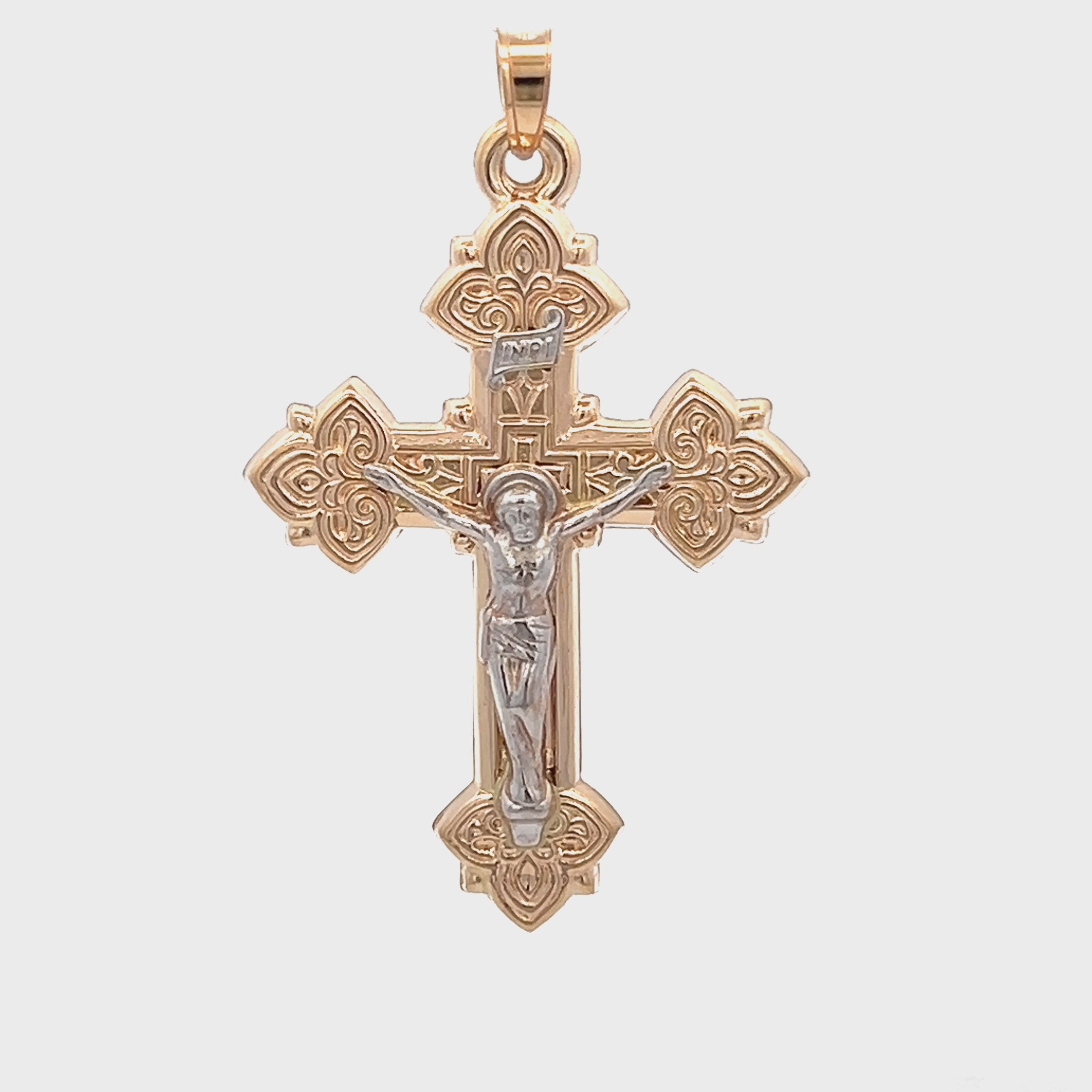 14K Two Tone Gold Design INRI Crucifix XL M S