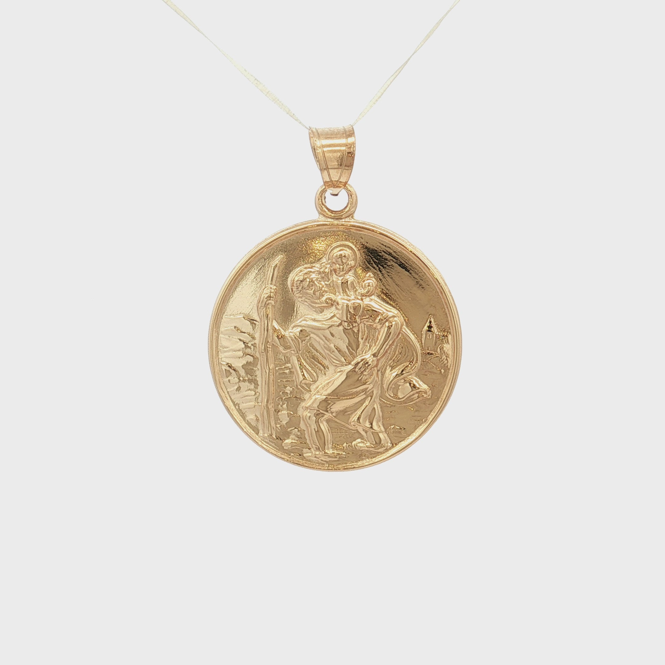 Solid 14K Double Bonded Gold Saint Christopher pendant medal pendant only image size XL (1") XS (1/2") video