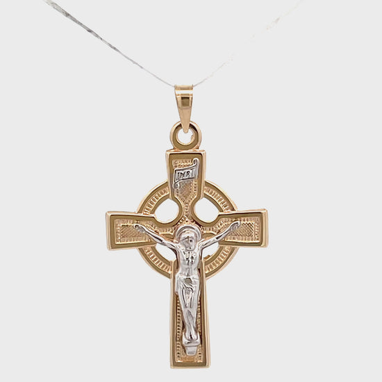 14K Two Tone Gold Celtic Crucifix L S