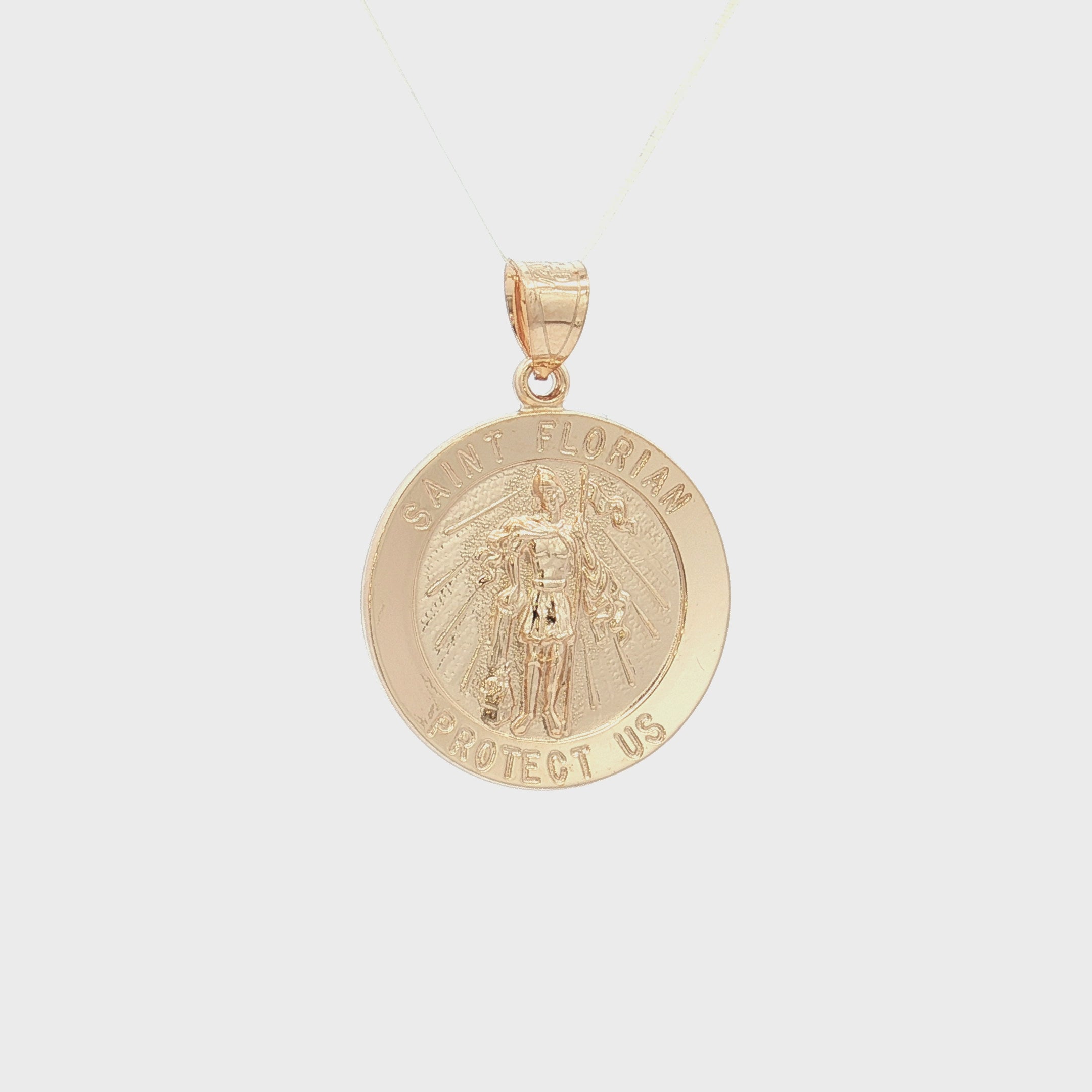 Solid 14K Double Bonded Gold Saint Florian pendant medal pendant only image size L (size of Nickel) M (size of Dime) video
