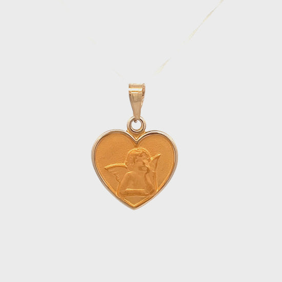 14K Yellow Gold Guardian Angel Heart Pendant S