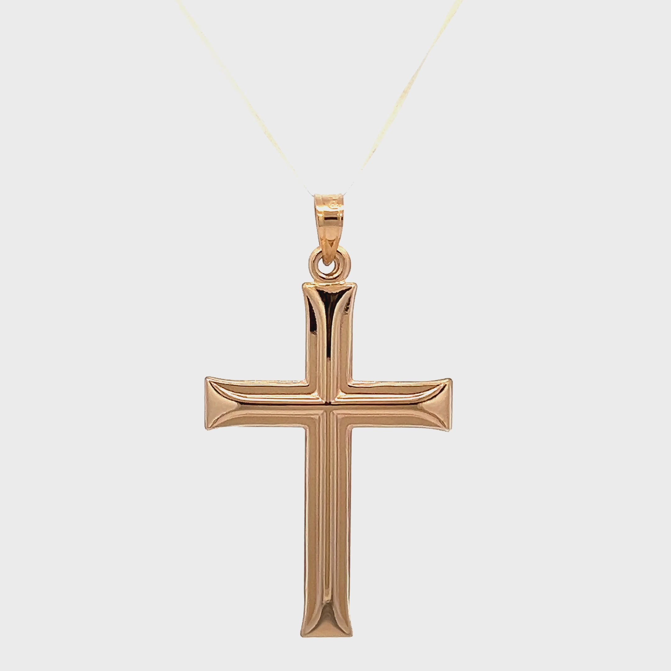 14K Yellow Gold L puffed cross design pendant video