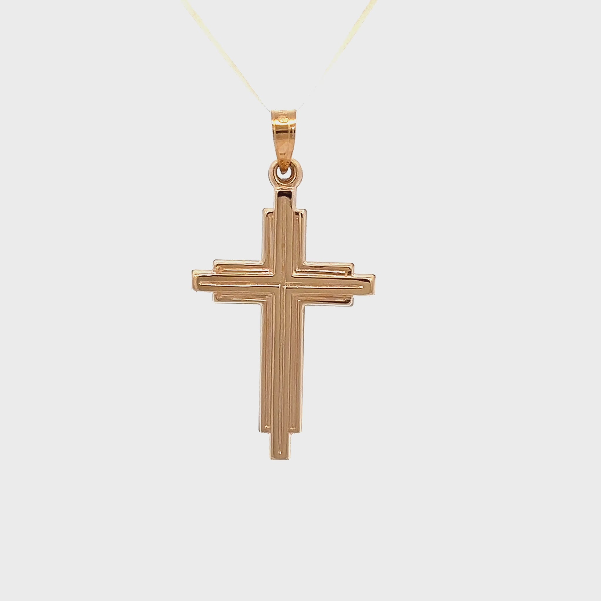 14K Yellow Gold M Layered Cross Pendant Necklace video