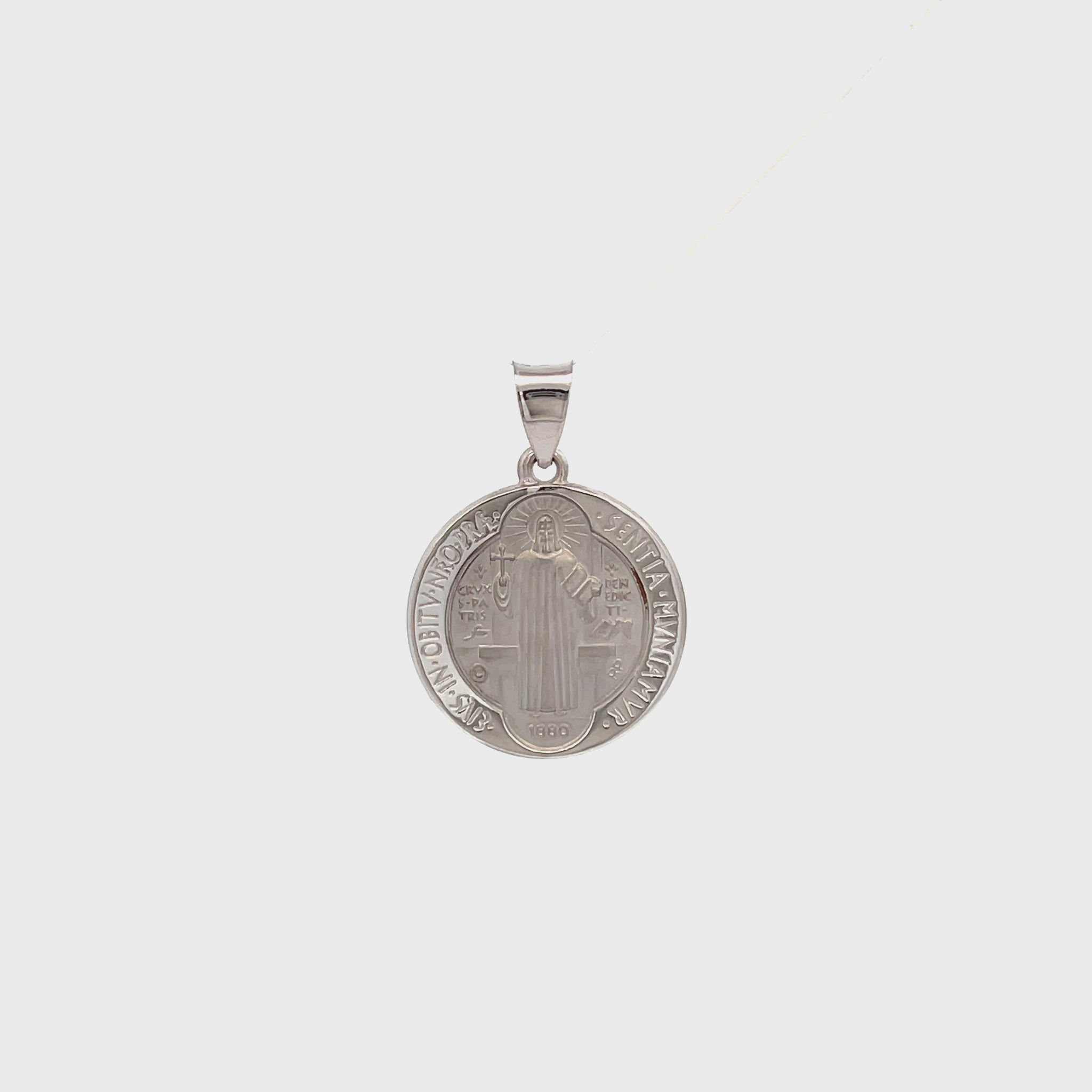 14K White Gold M S Saint Benedict Medal