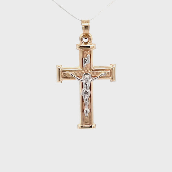 14K Two Tone Gold Textured Square Crucifix L M S