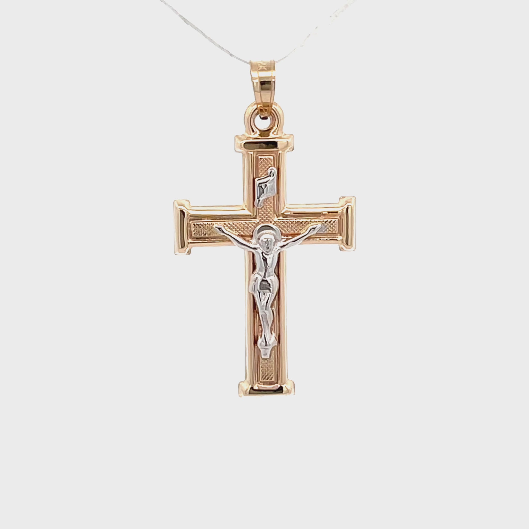 14K Two Tone Gold Textured Square Crucifix L M S