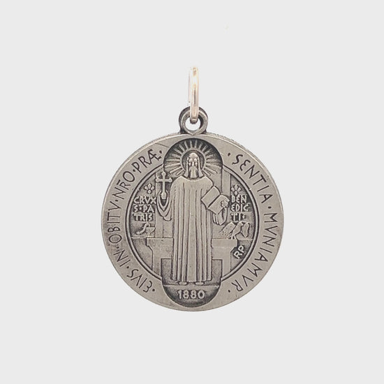 925 Antiqued Silver Saint Benedict Medal L M