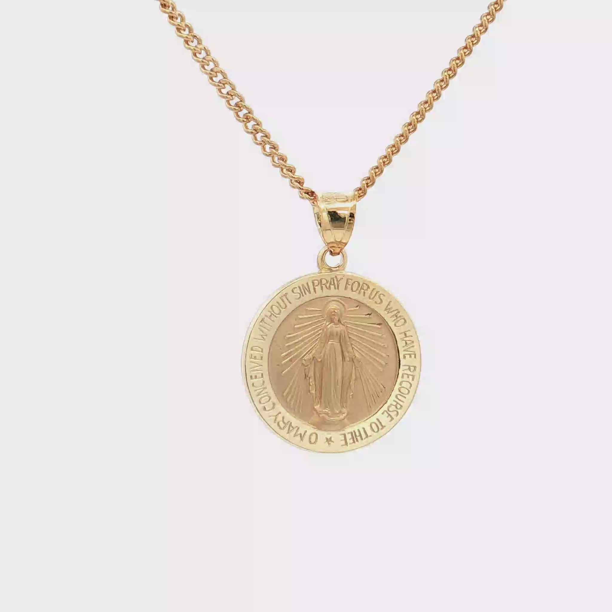 Solid 14K Gold Filled Virgin Mary Miraculous Round medal pendant only video M (size of dime)