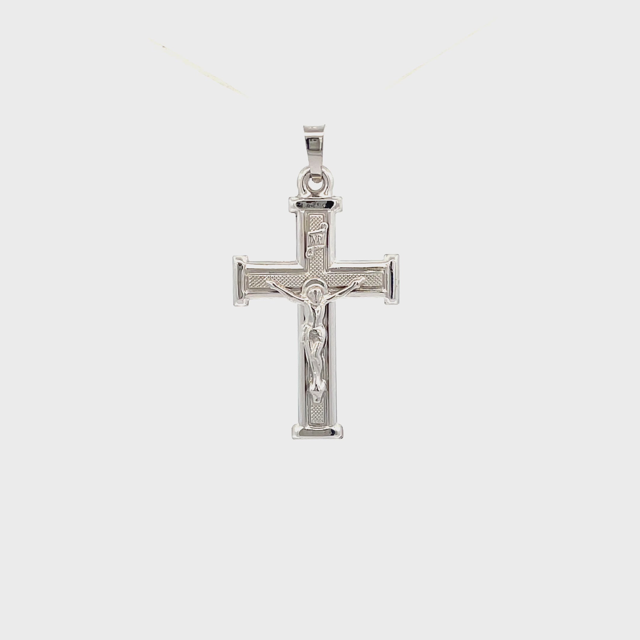 14K White Gold Textured Square Crucifix M S