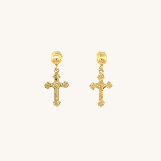 14K Yellow Gold S Crucifix Earrings