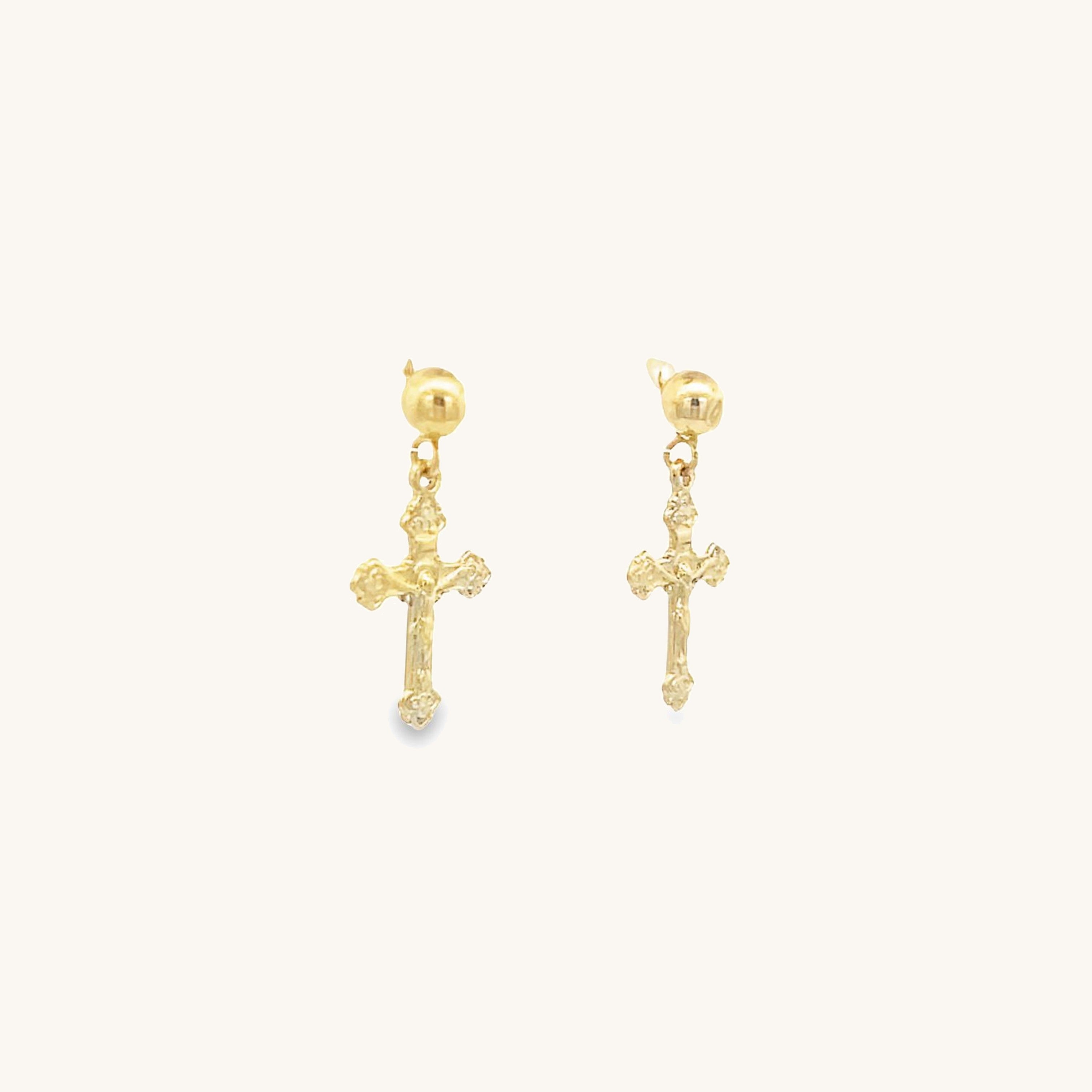 14K Yellow Gold S Crucifix Earrings