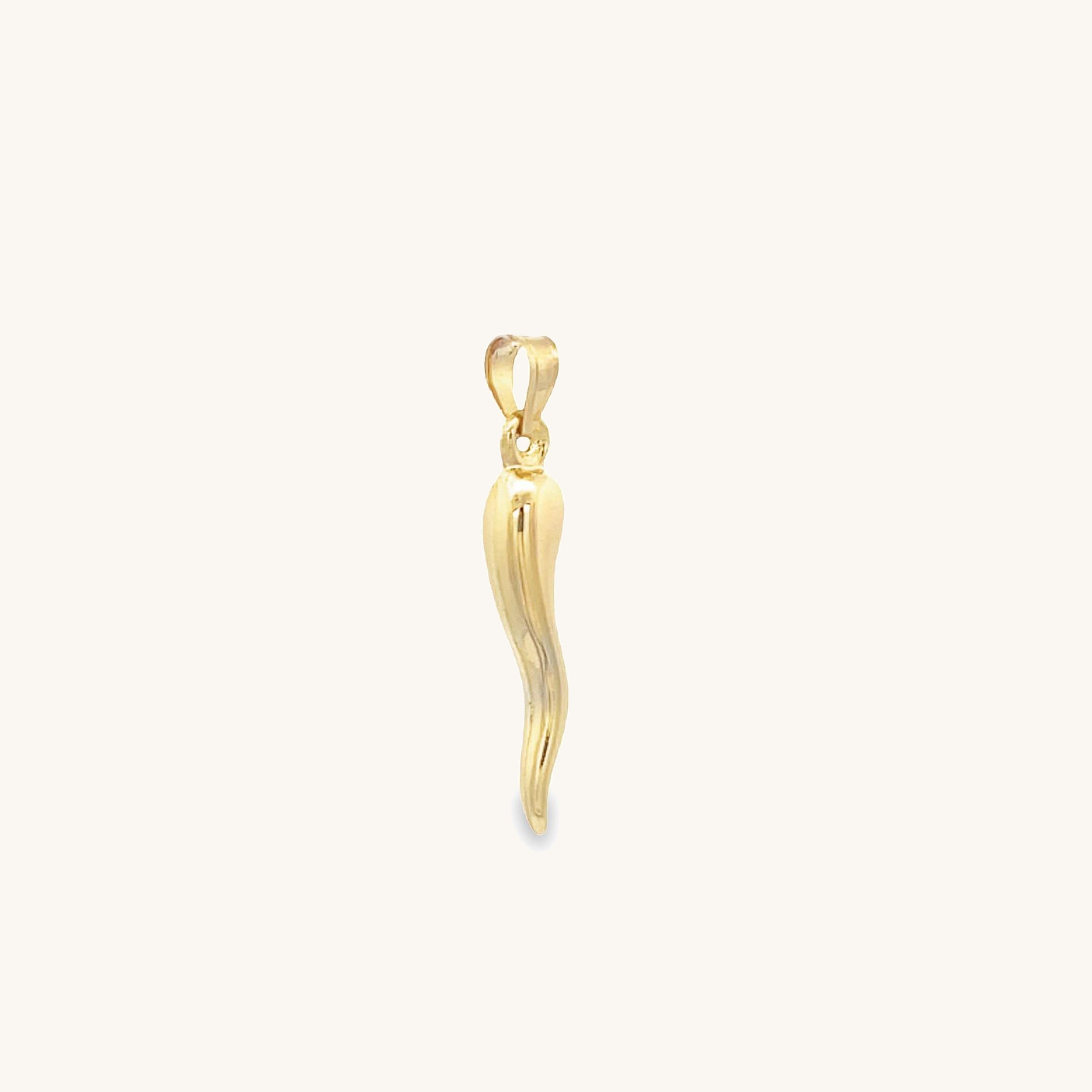 14K Yellow Gold Italian Horn Pendant – Cornicello Charm For Luck, Unisex Gift