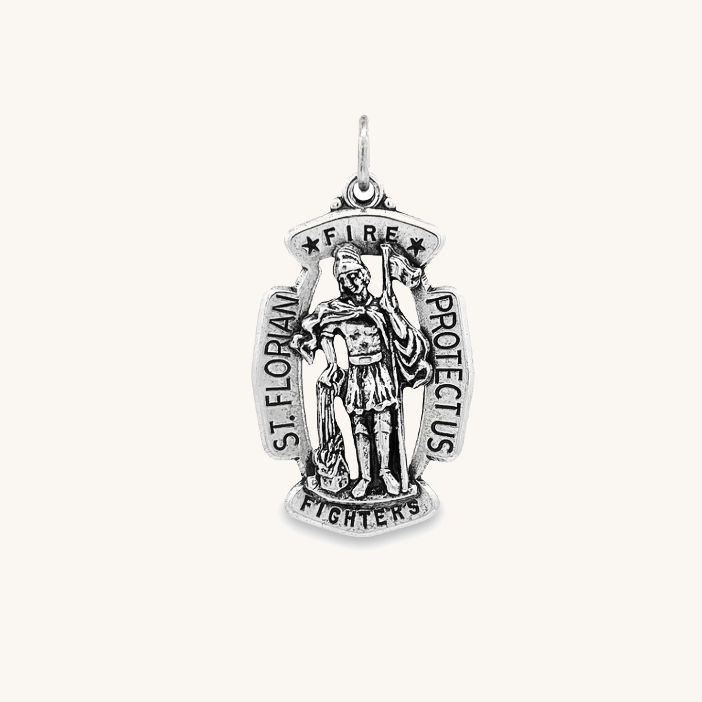 925 Antiqued Silver XL Saint Florian Badge